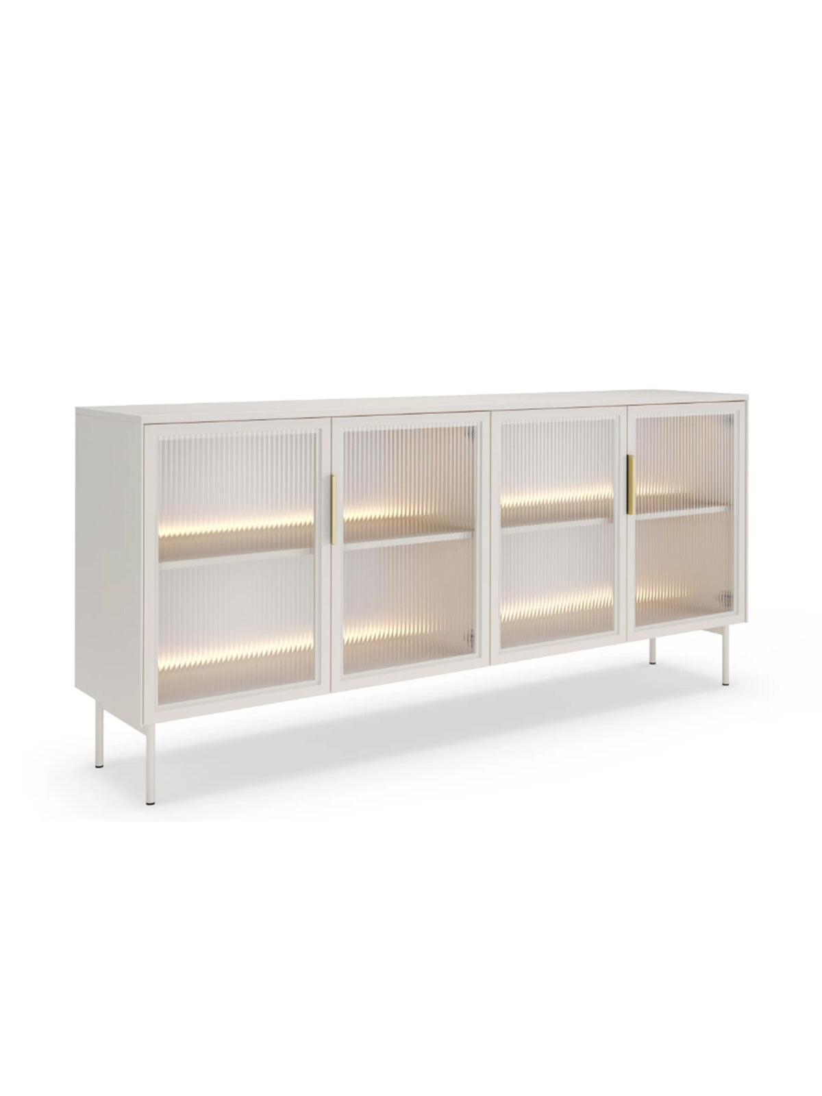 Comodă Auri 181 cm kasmir cu iluminare LED și patru fronturi din sticlă ornamentată