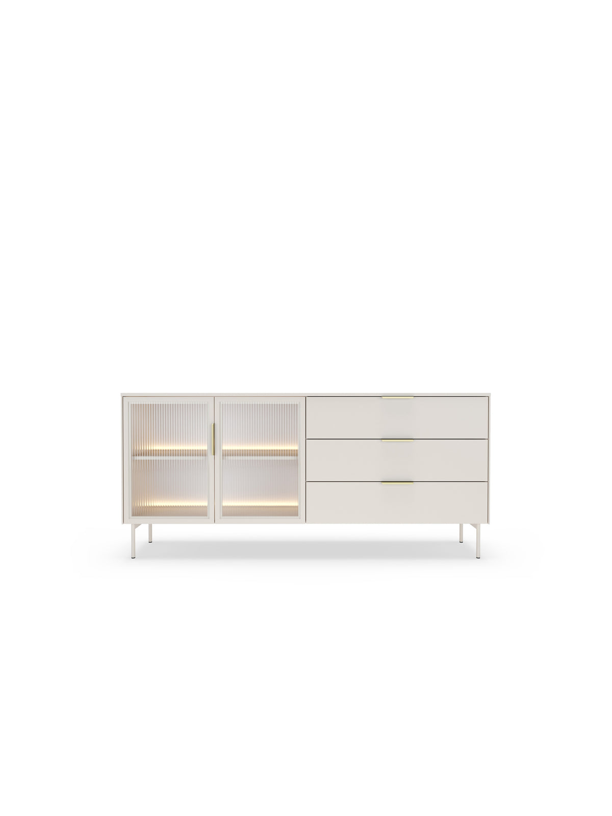 Comodă Auri 181 cm cashmere cu 3 sertare, 2 uși și iluminare LED