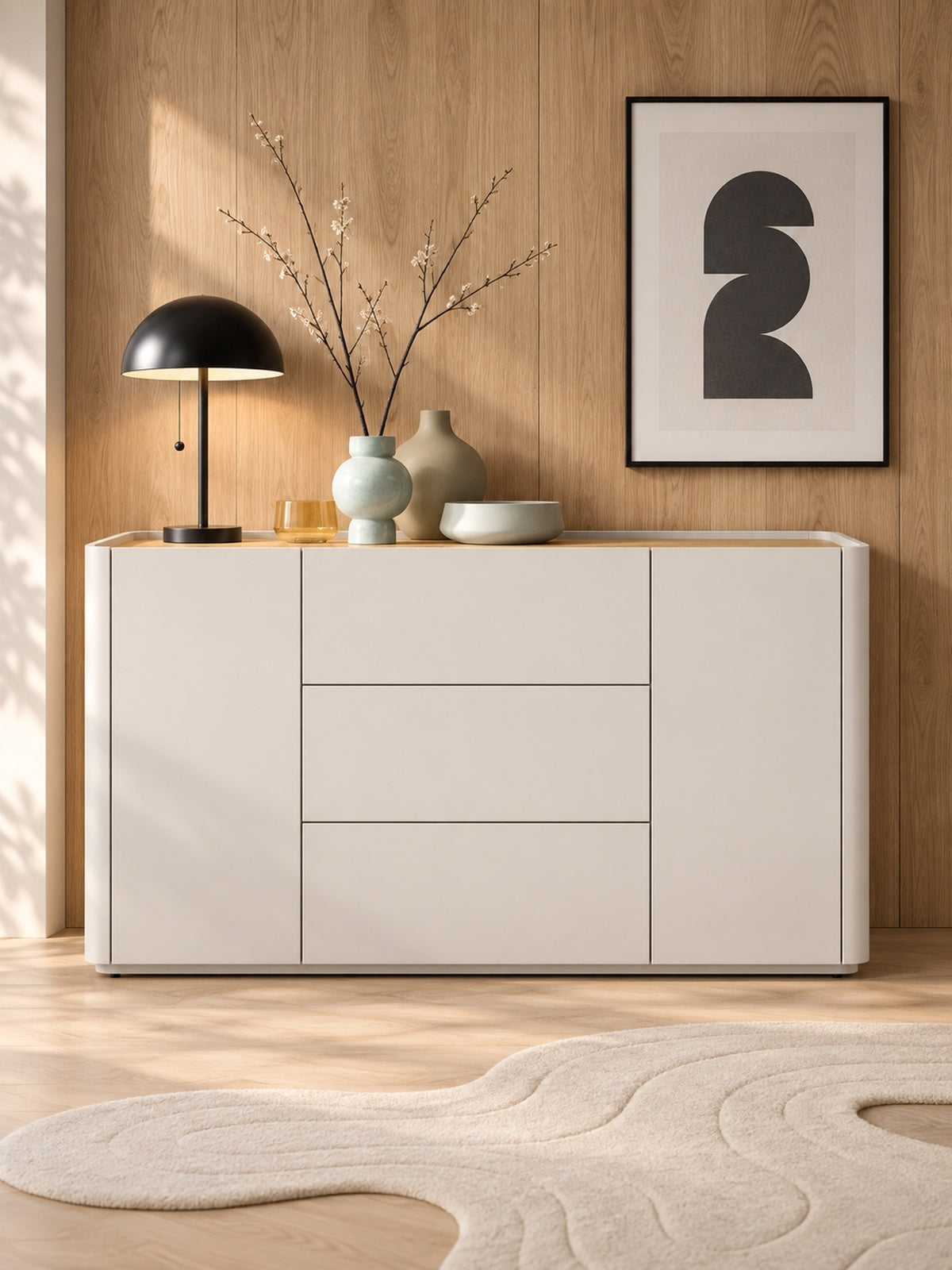 Comoda Elivo 150 cm cu sertare - cașmir / stejar olejowany