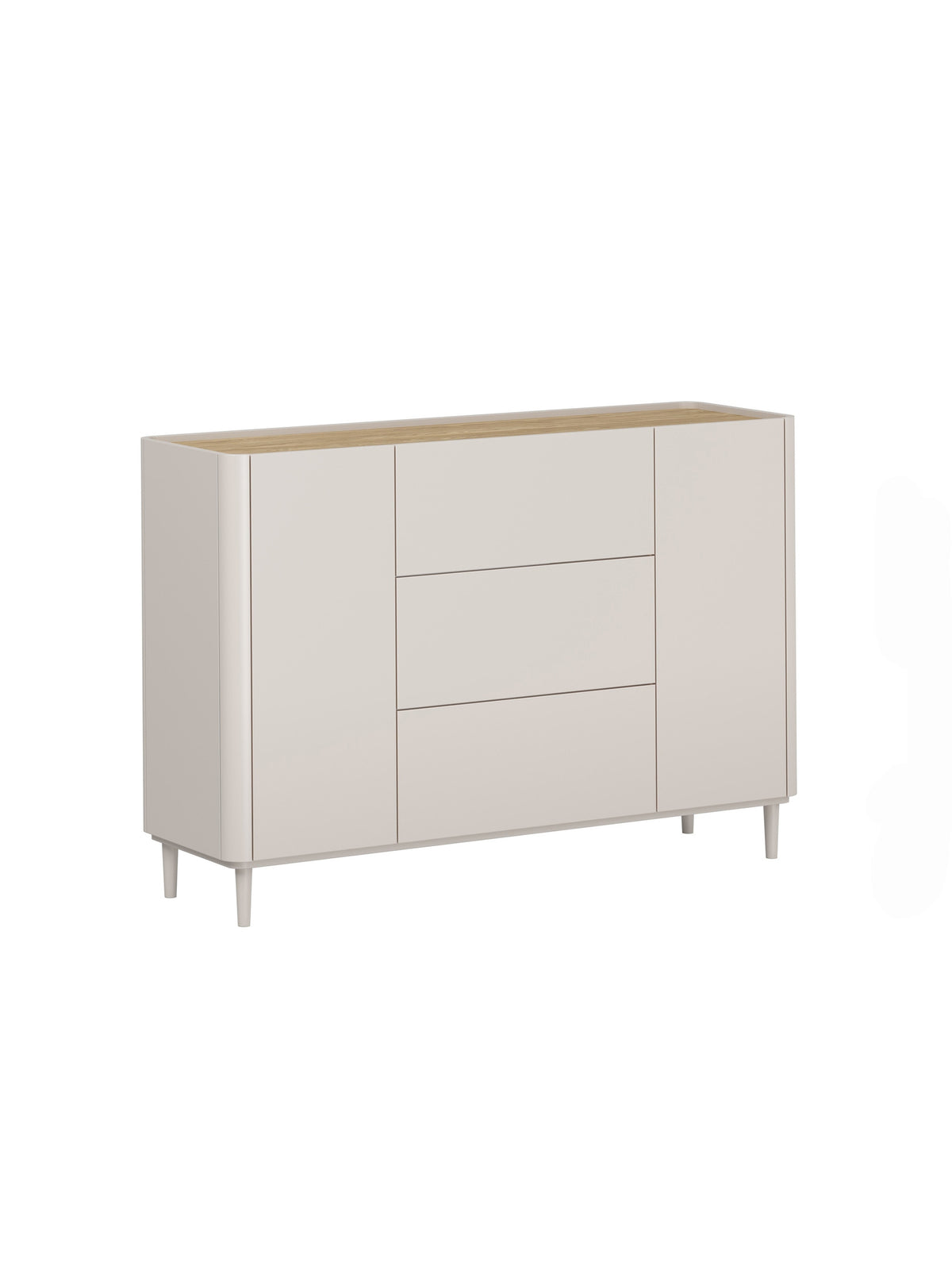 Comodă Elivo 150 cm casmir cu sertare și blat stejar ulei pe picioare
