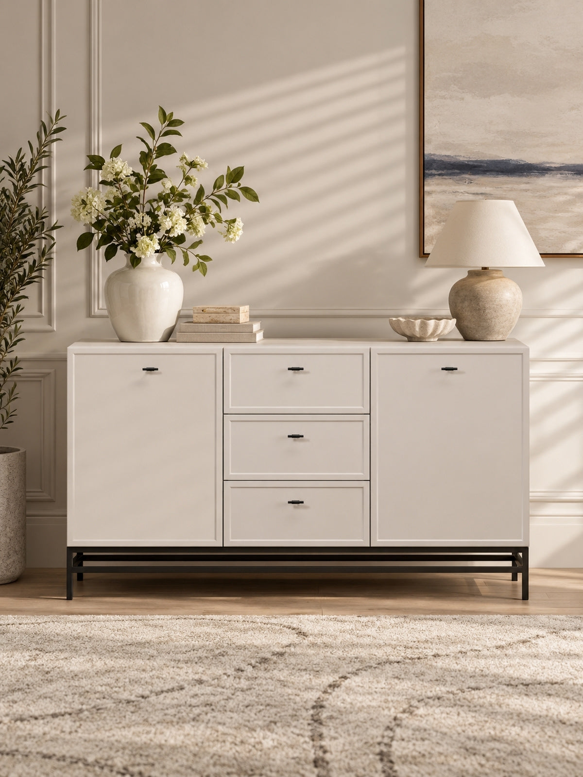 Comoda Lorini 150 cm cu sertare - cașmir / negru Mânere T-bar / stelaz