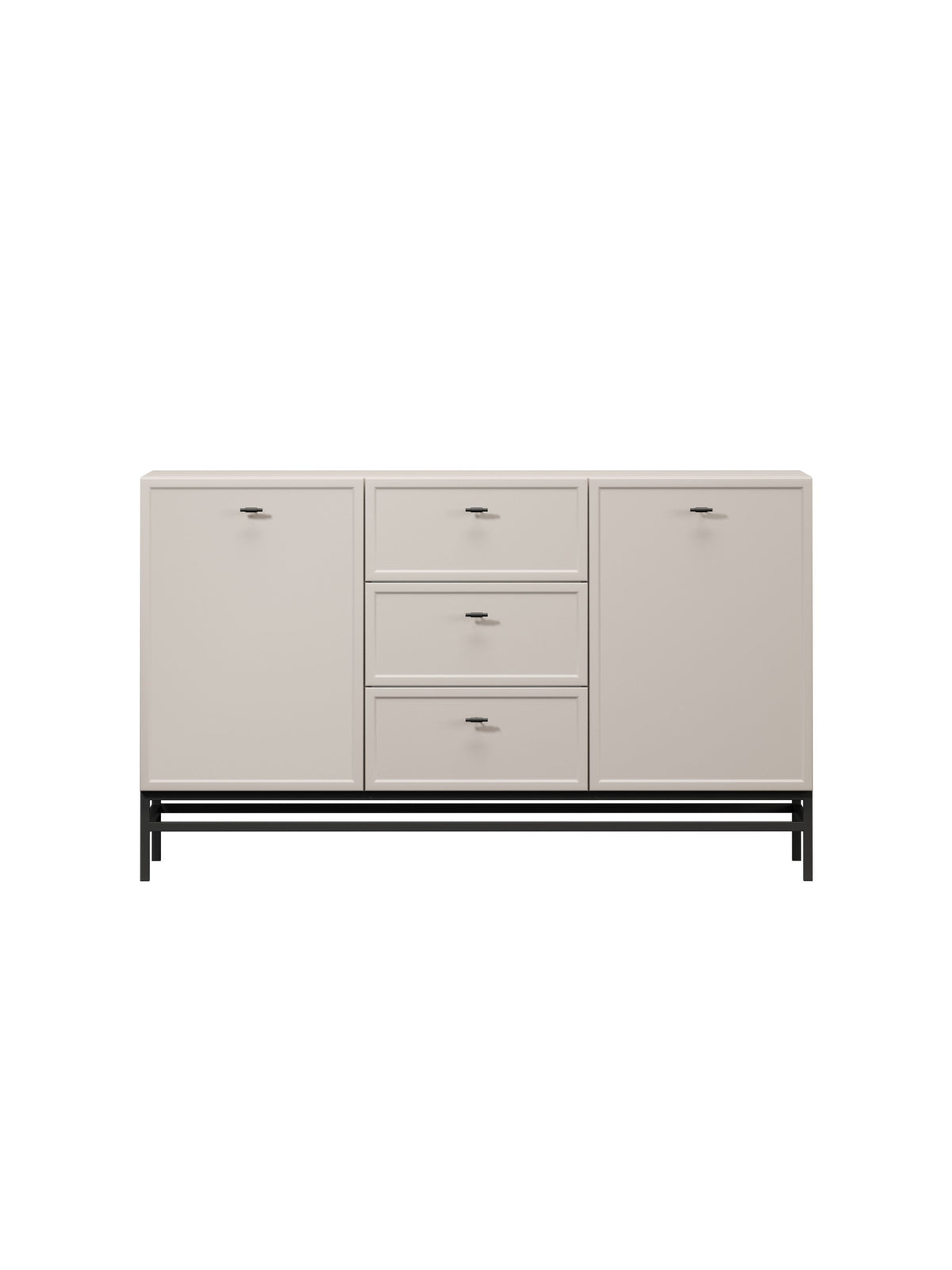 Comodă Lorini 150 cm casmir cu cadru metalic negru și sertare