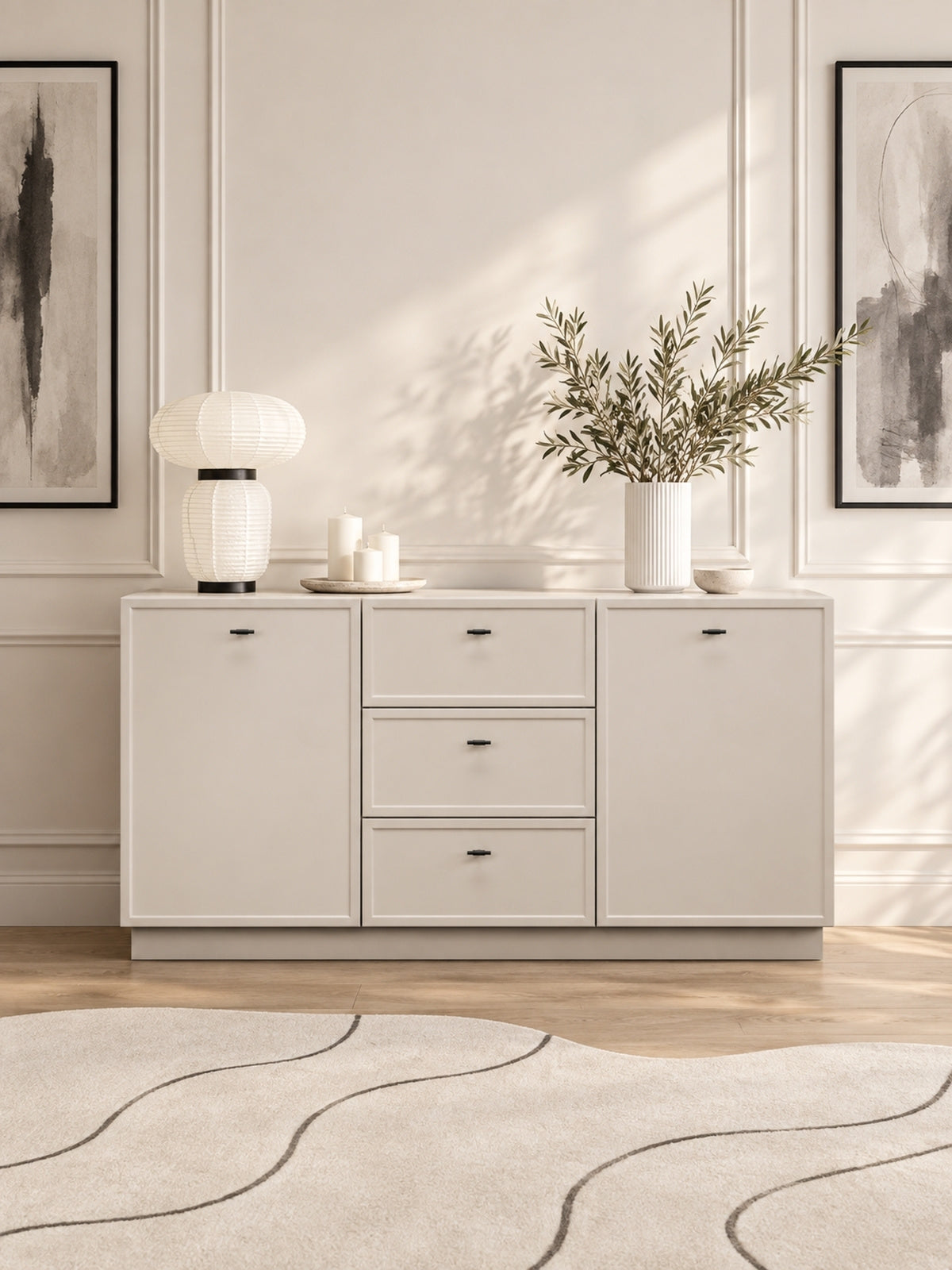 Comoda Lorini 150 cm cu sertare - cașmir / negru Mânere T-bar