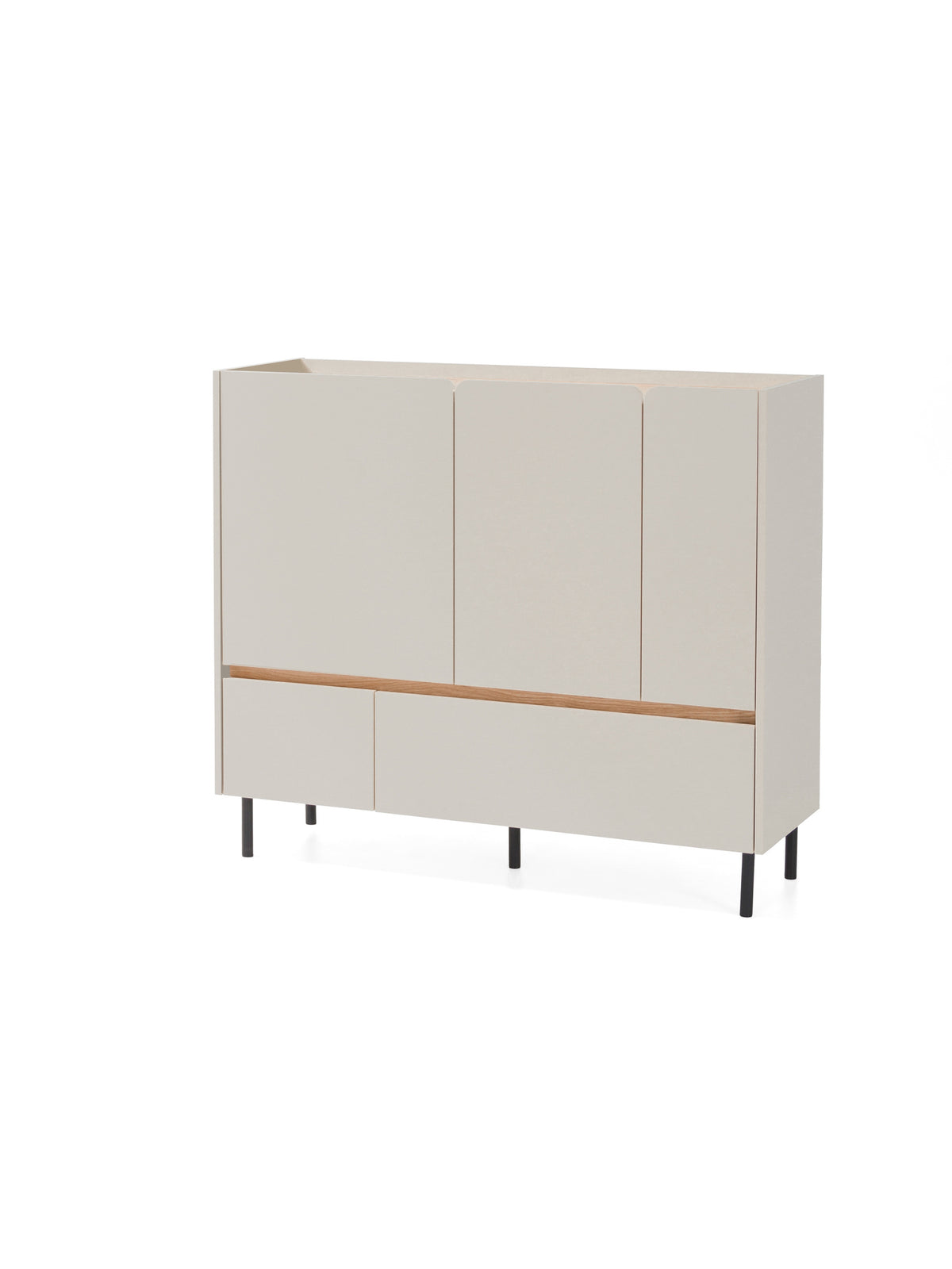 Comodă Altea 120 cm bej nisipiu cu front stejar uleiat, 2 sertare, 3 uși
