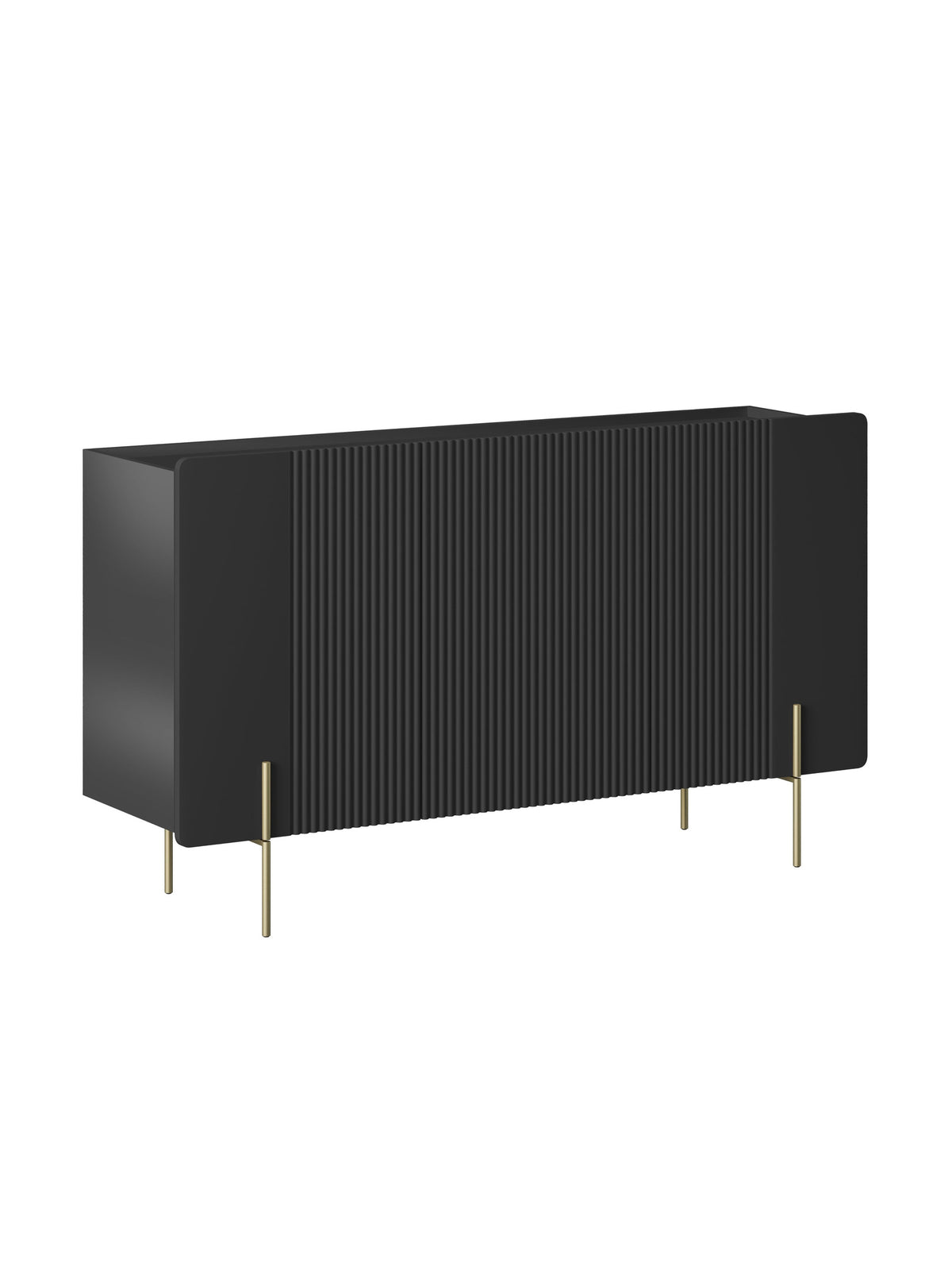 Comoda Malmi 150 cm cu trei uși - negru mat / picioare aurii