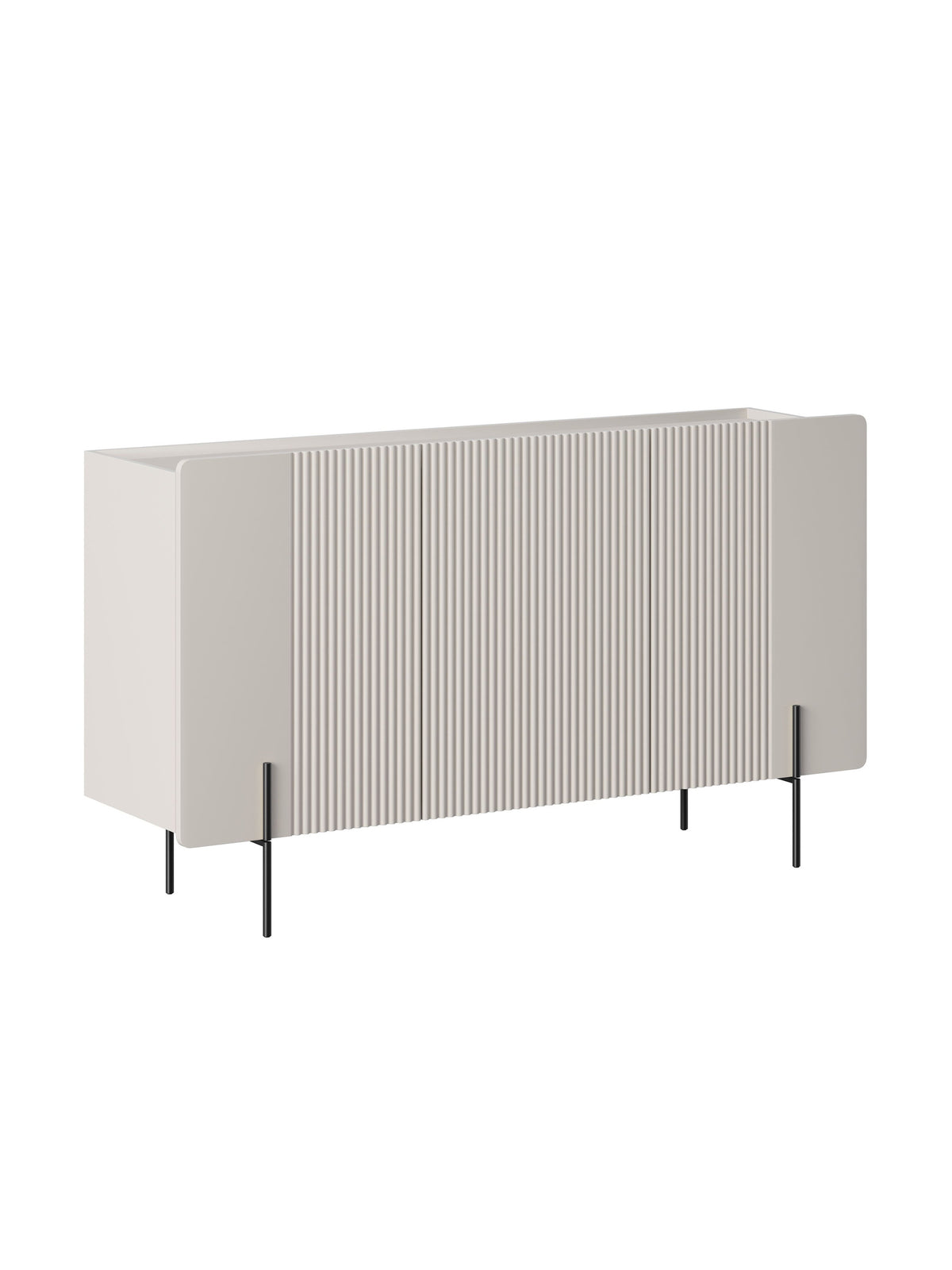 Comodă Malmi 150 cm, trei uși, casmir cu picioare negre, front cu caneluri