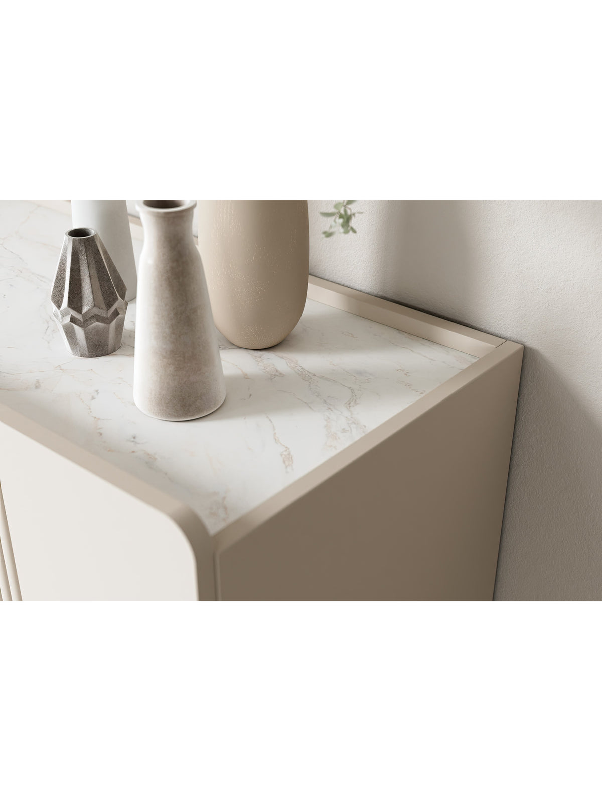 Comodă suspendată Malmi 150 cm cu trei uşi, culoare kasmir, blat crema bianca, detaliu colţ
