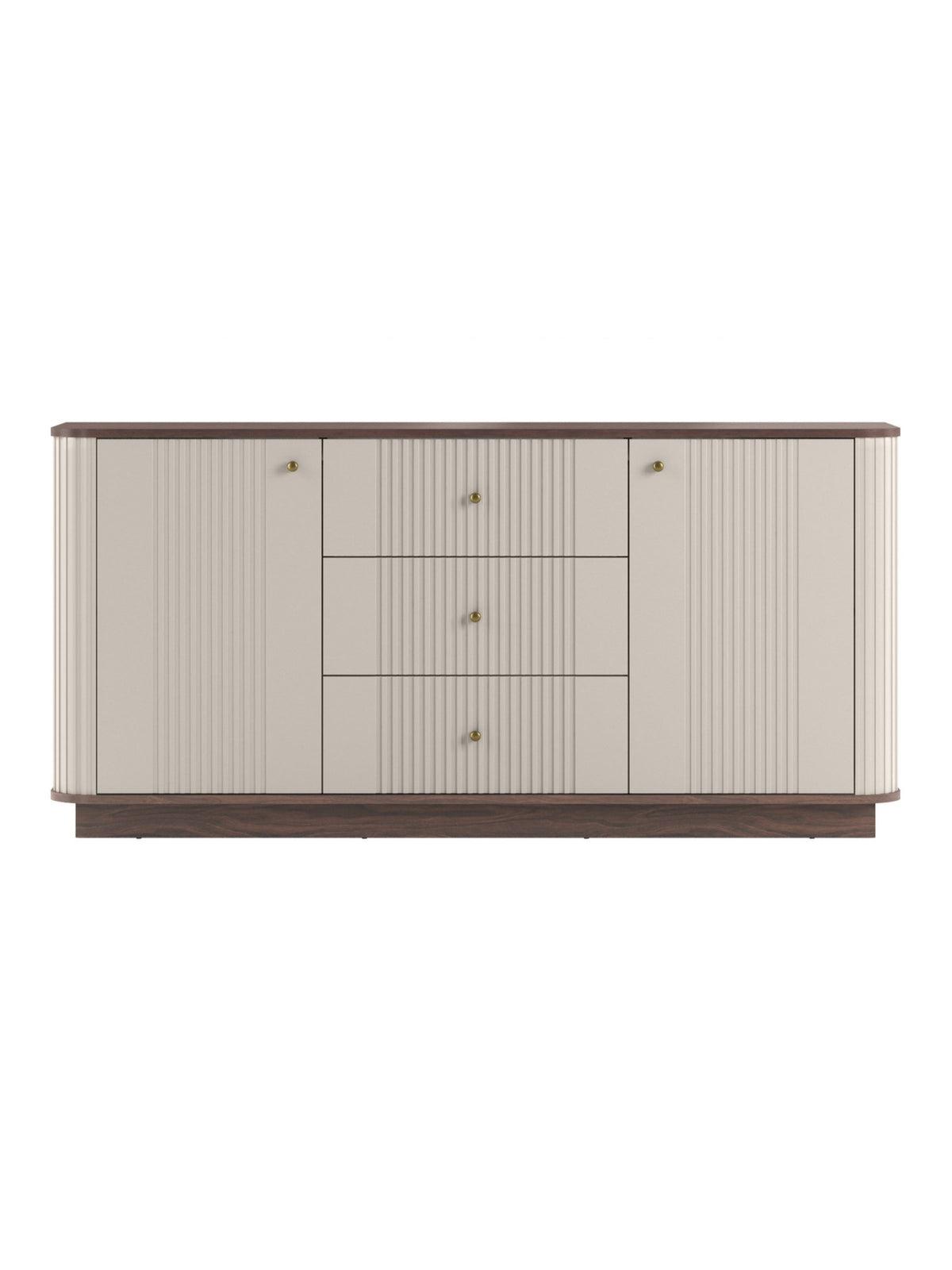 Comodă Vesper 160 cm culoare cașmir cu blat nuc și mânere aurii, vedere frontală