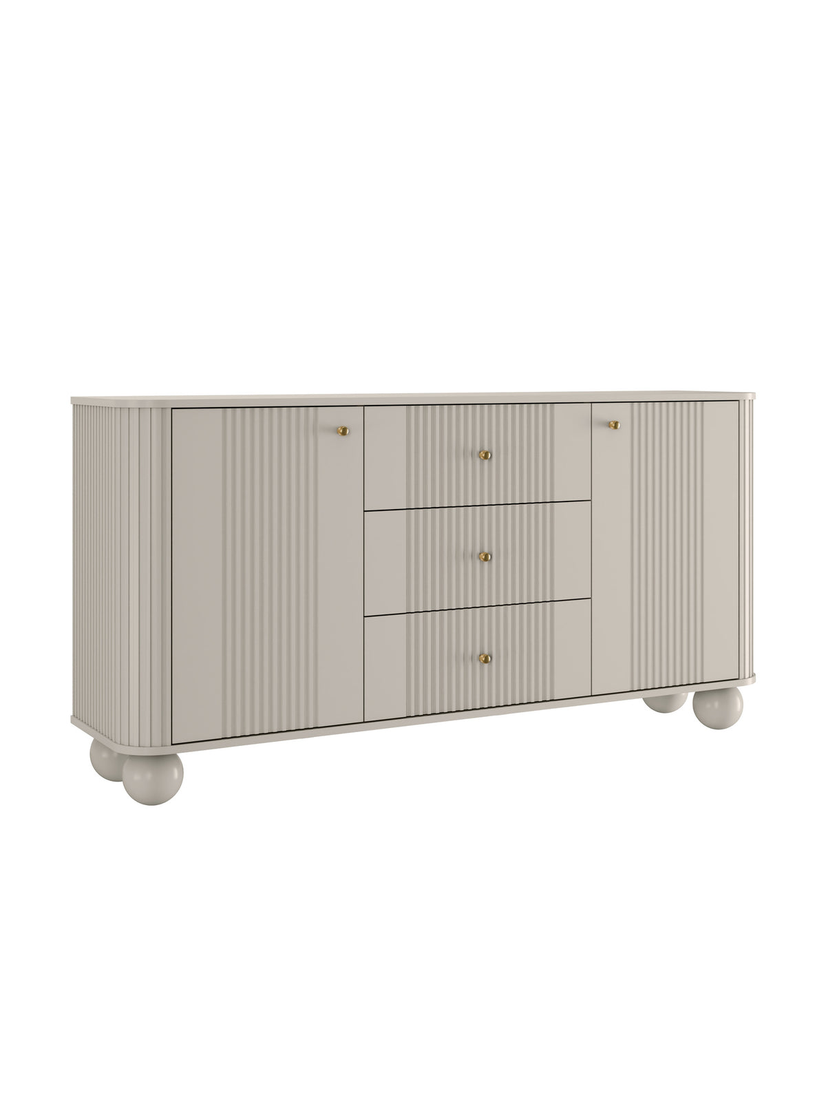 Comodă Vesper 160 cm casmir cu 3 sertare și mânere aurii