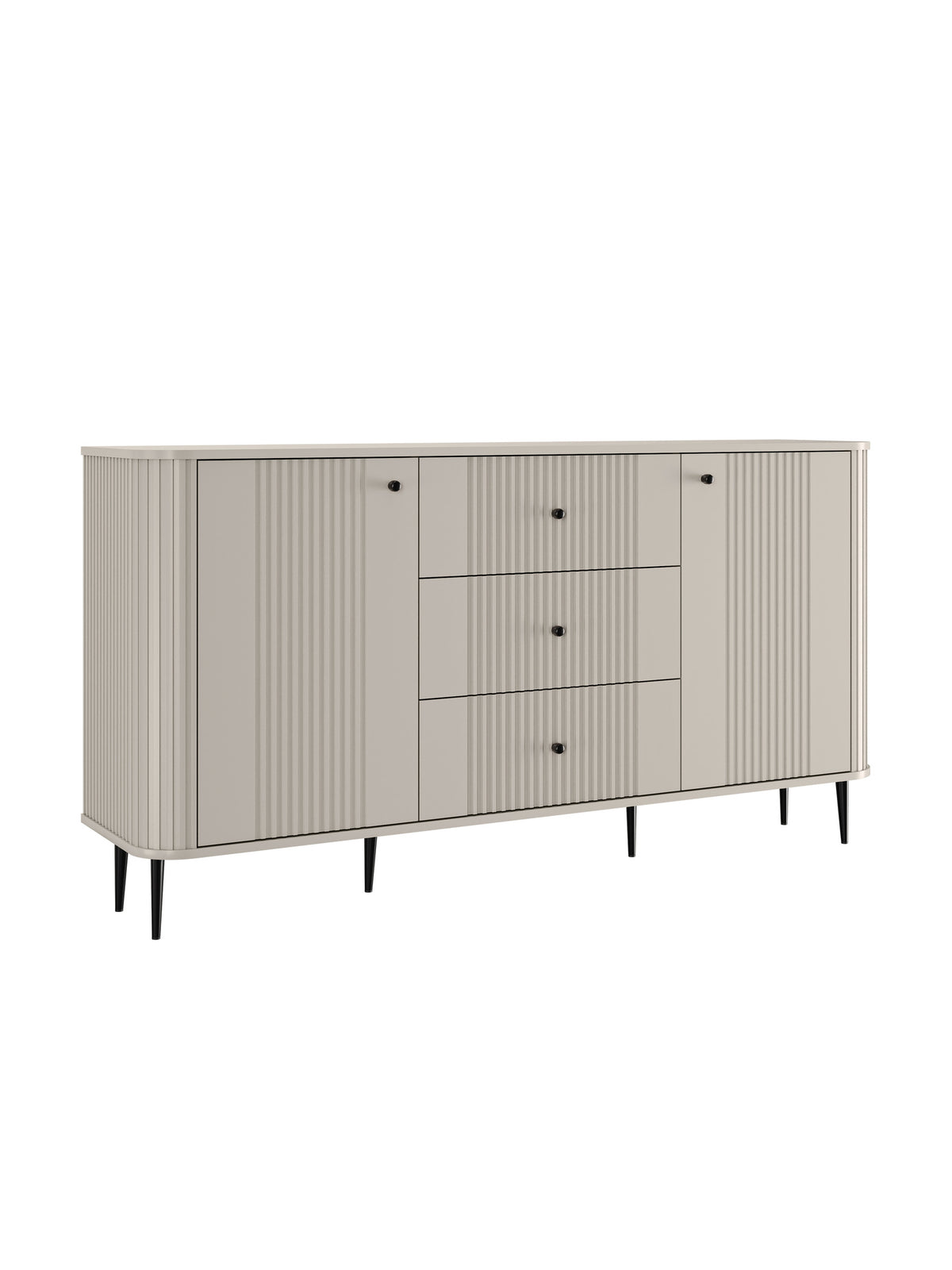 Comodă Vesper 160 cm casmir cu picioare negre și fronturi canelate