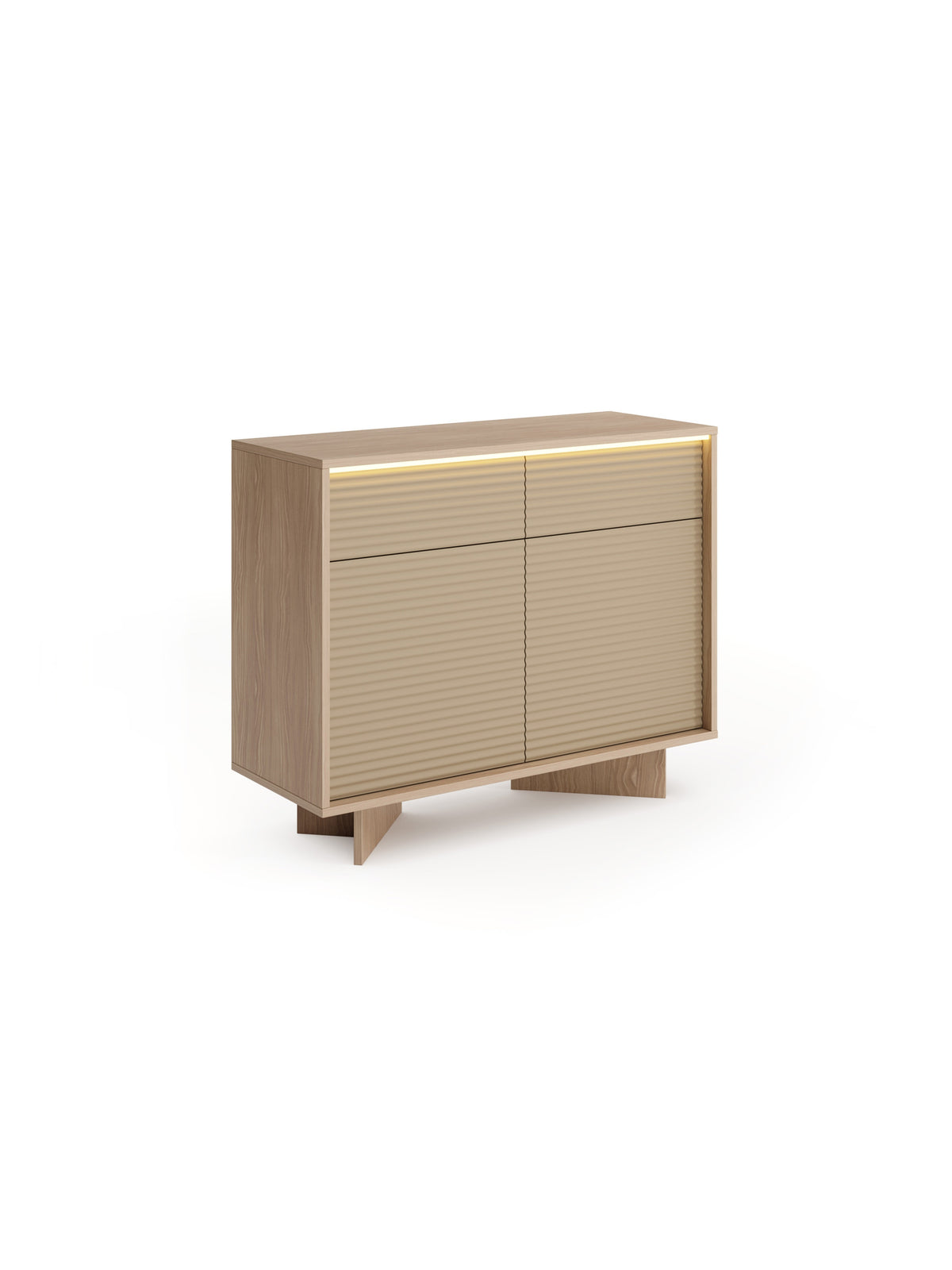 Comodă Erini 104 cm culoare bolivar natural și cappuccino, cu front canelat