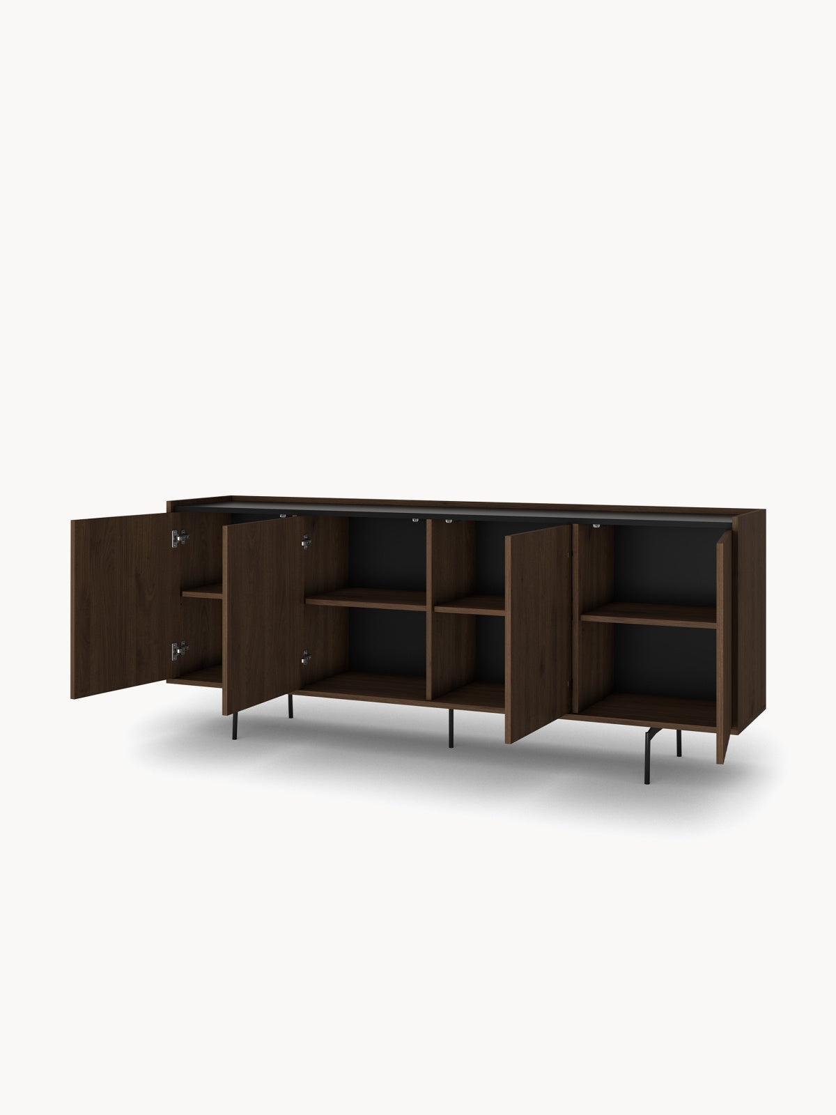 Comoda Zenar 200 cm cu patru uși - nuc elegant / negru