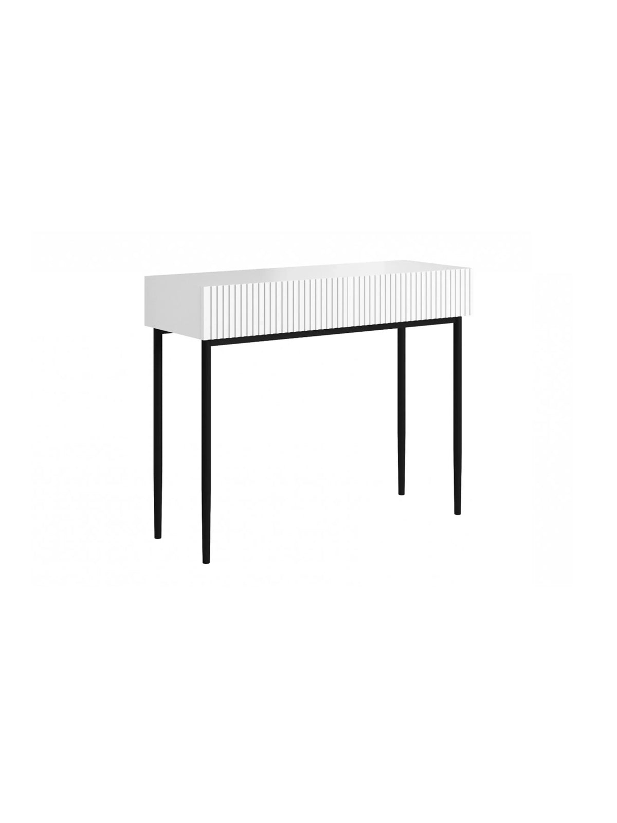 Consolă Nicole 100 cm alb mat cu fronturi striate și picioare metalice negre