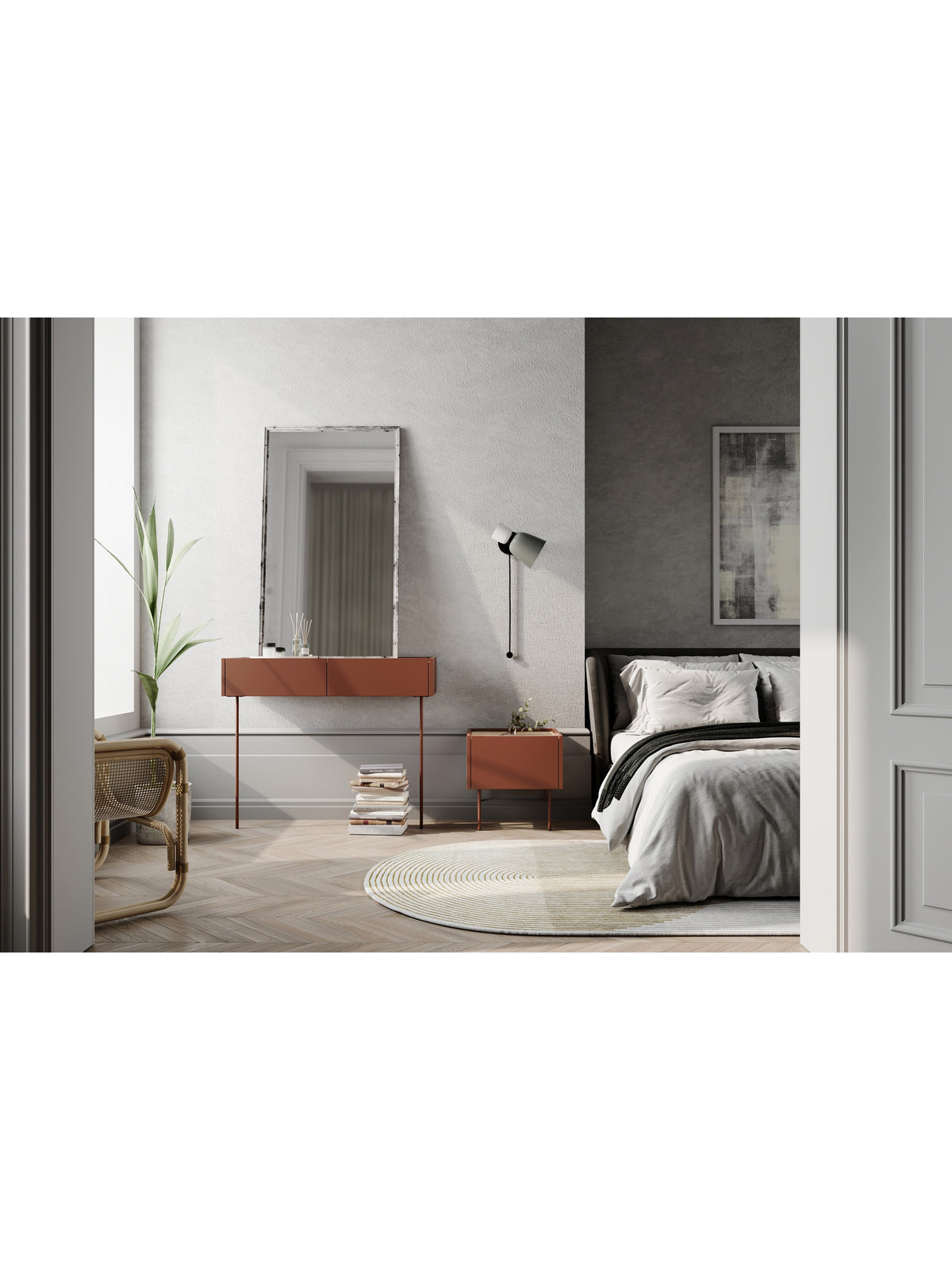 Toaletă Desin 100 cm ceramic red cu front roșu mat și blat stejar nagano