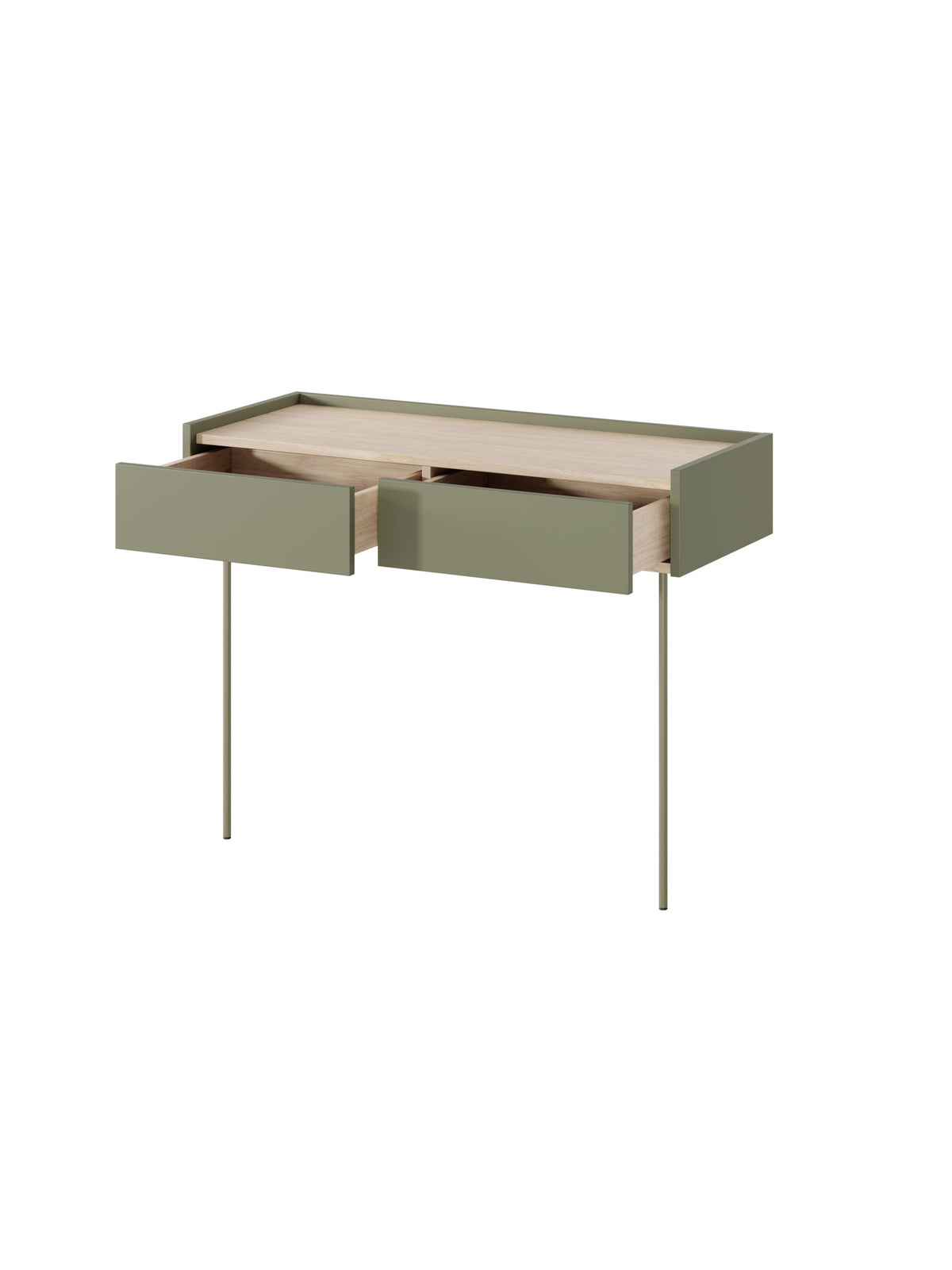 Toaletă Desin 100 cm verde măsliniu cu două sertare și picioare metalice