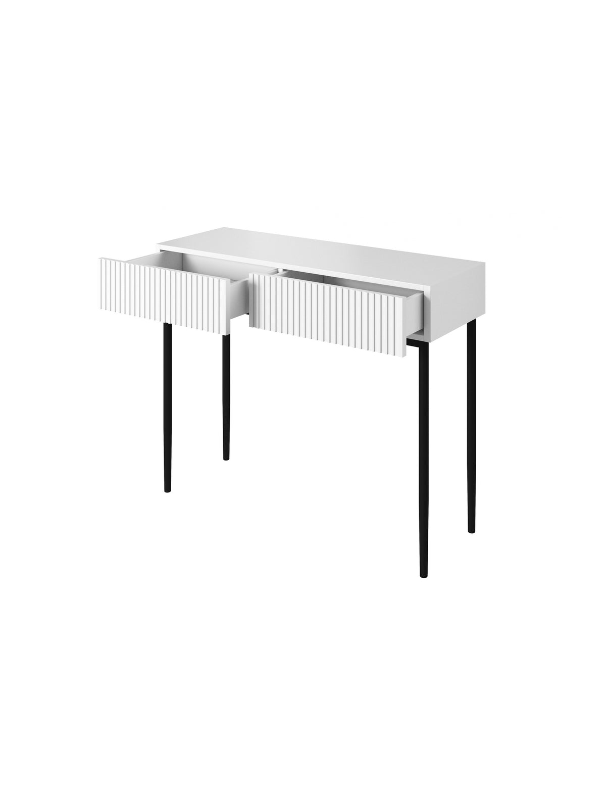 Masă de toaletă Nicole 100 cm alb mat cu fronturi canelate și picioare metalice negre