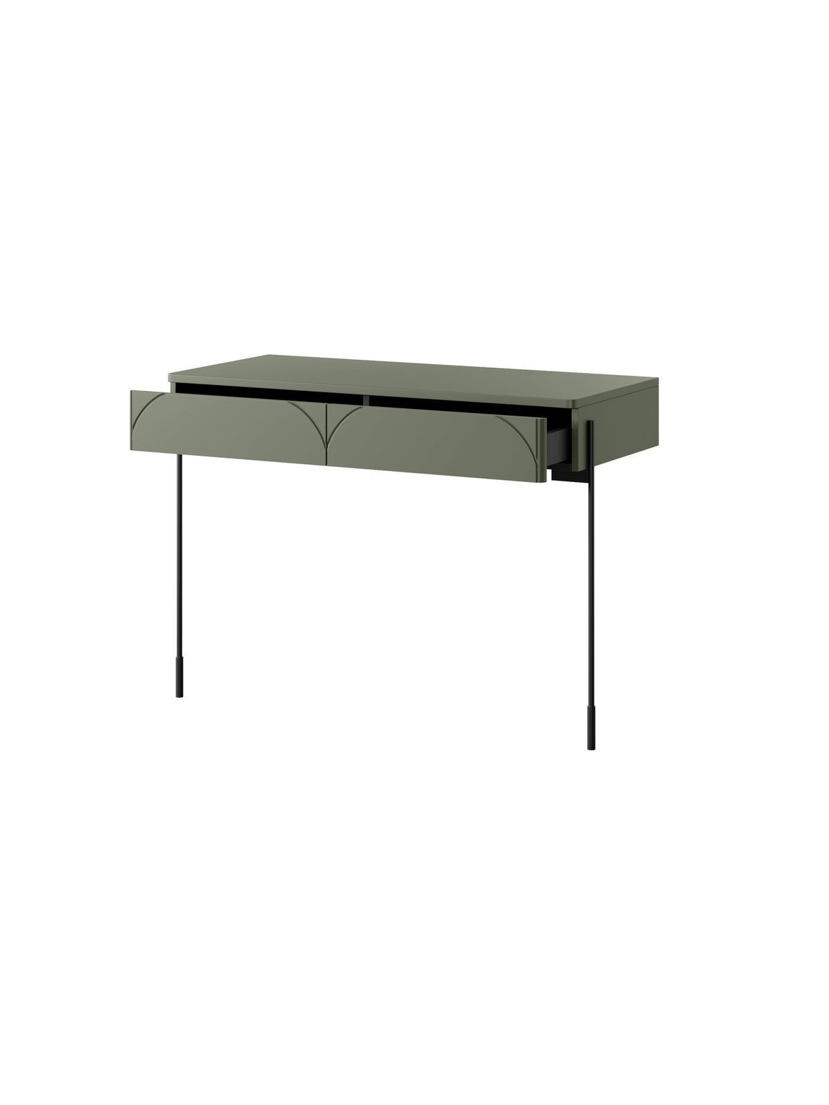 Masa de toaleta Sonatia 100 cm oliv cu două sertare și picioare metalice negre