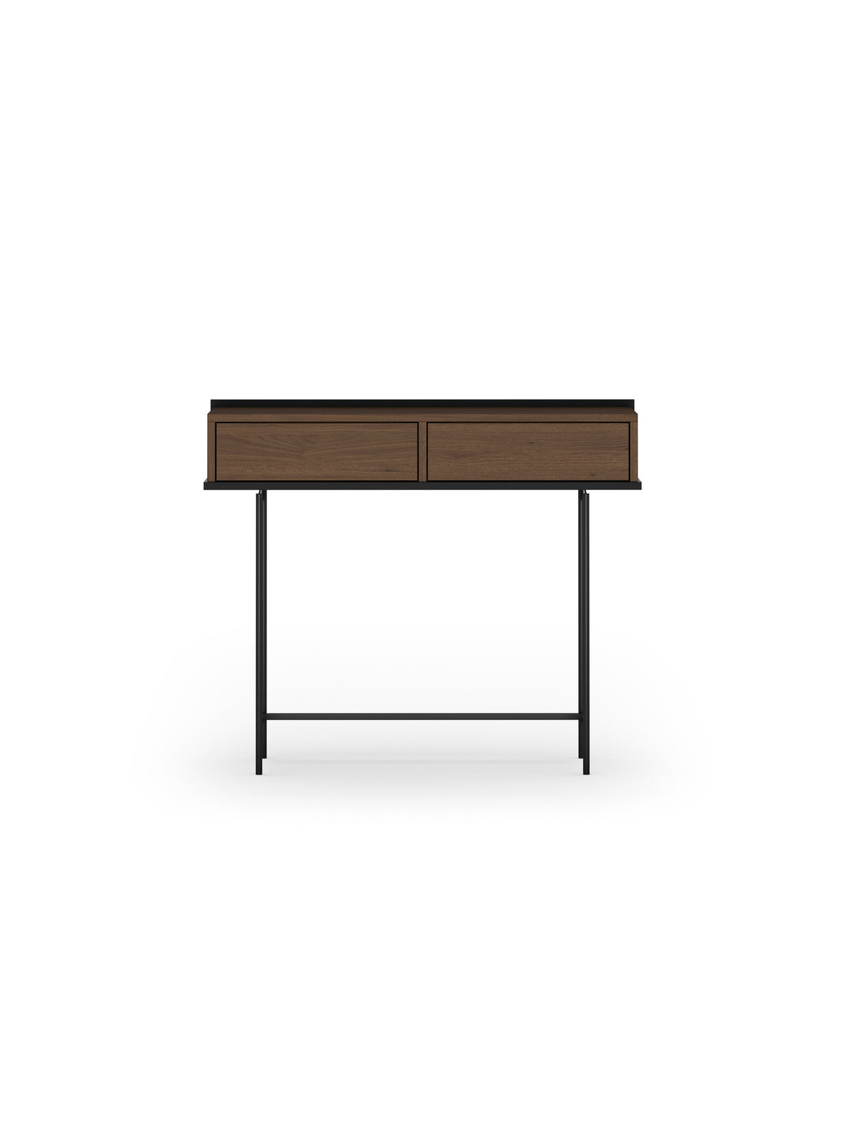 Consola Zenar 100 cm cu două sertare orzech elegant și picioare metalice negre