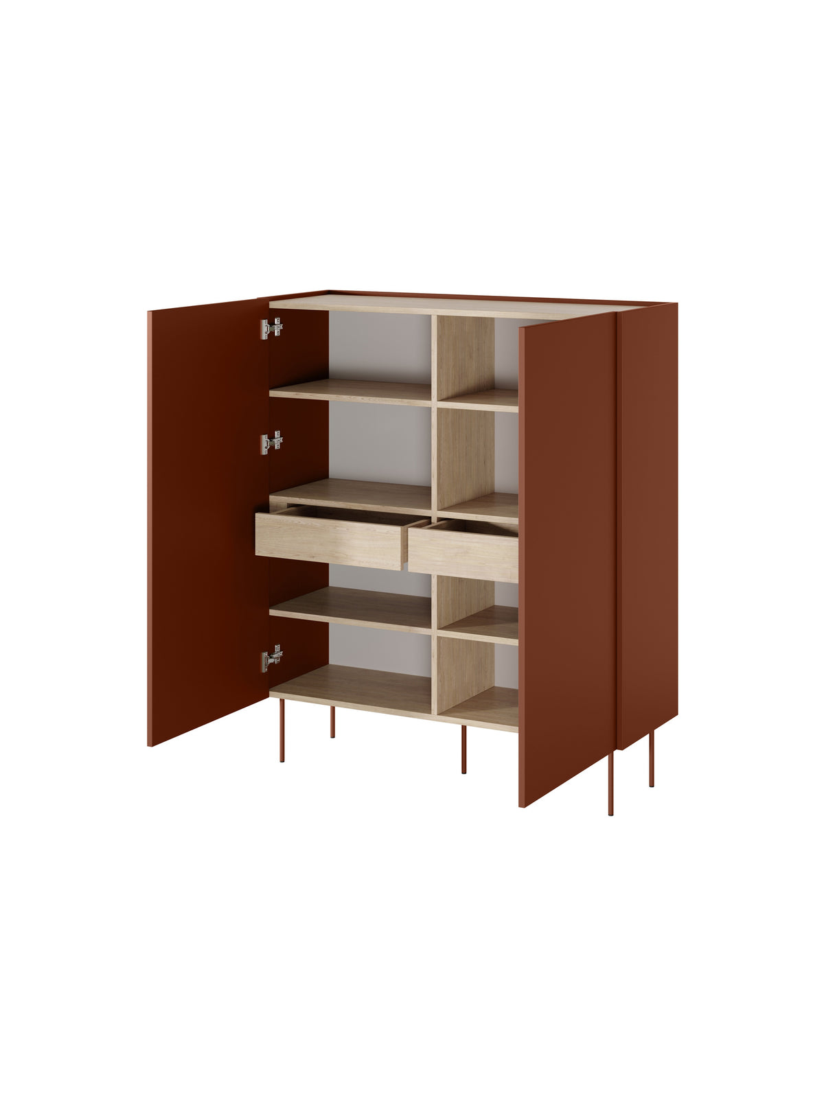 dulap Desin z ukrytymi sertare cu picioare metalice 120 cm - ceramic red / stejar nagano