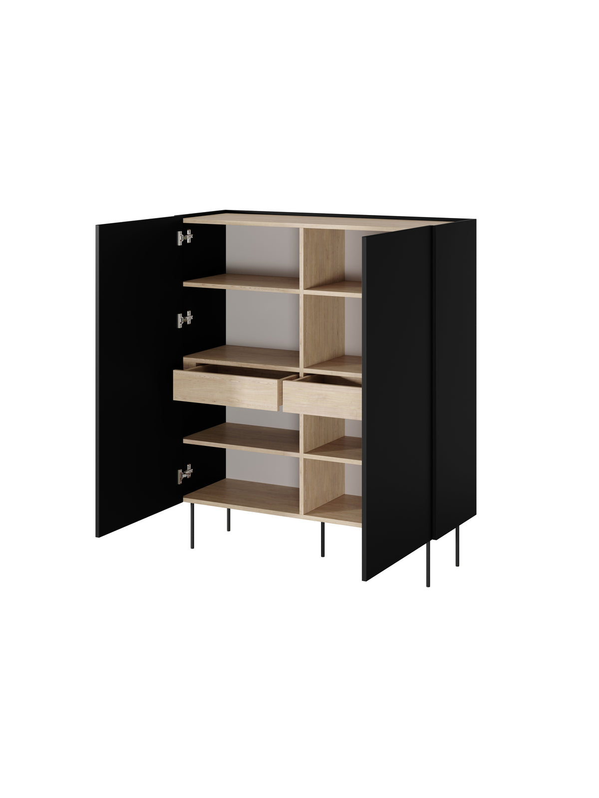 dulap Desin z ukrytymi sertare cu picioare metalice 120 cm - negru mat / stejar nagano