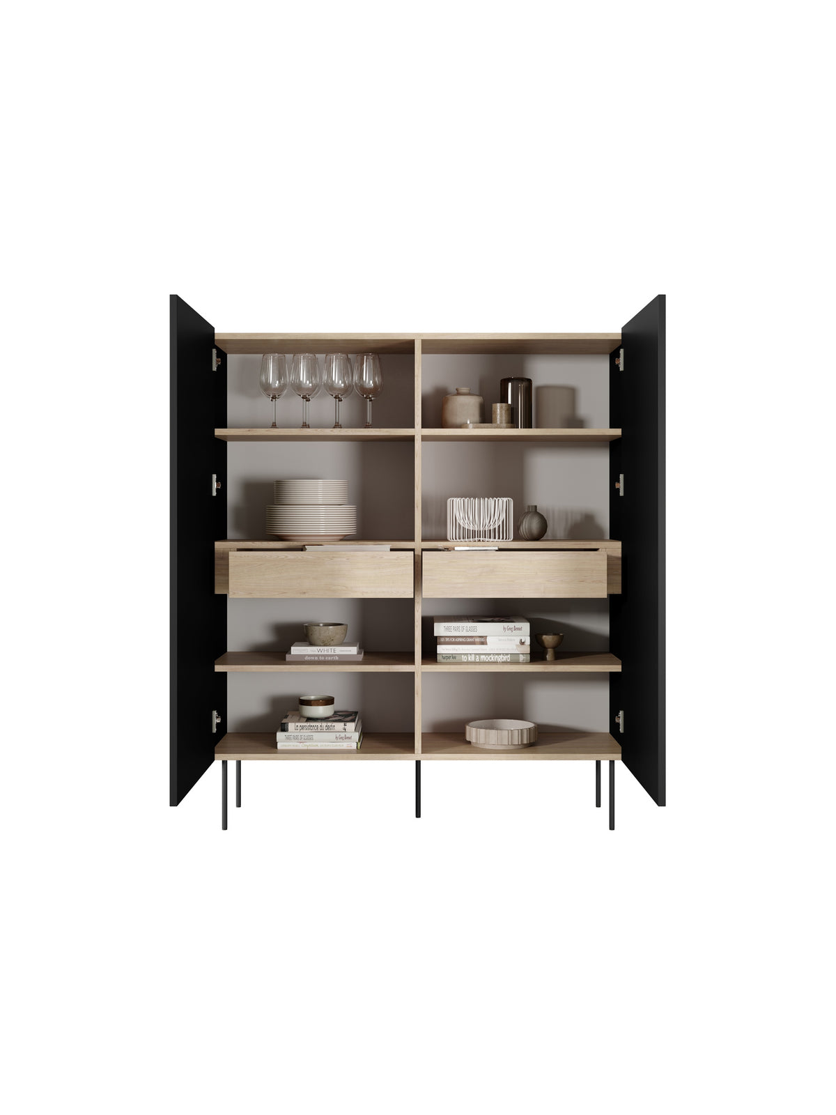 dulap Desin z ukrytymi sertare cu picioare metalice 120 cm - negru mat / stejar nagano