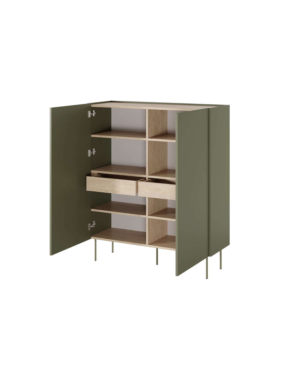 dulap Desin z ukrytymi sertare cu picioare metalice 120 cm - olive / stejar nagano