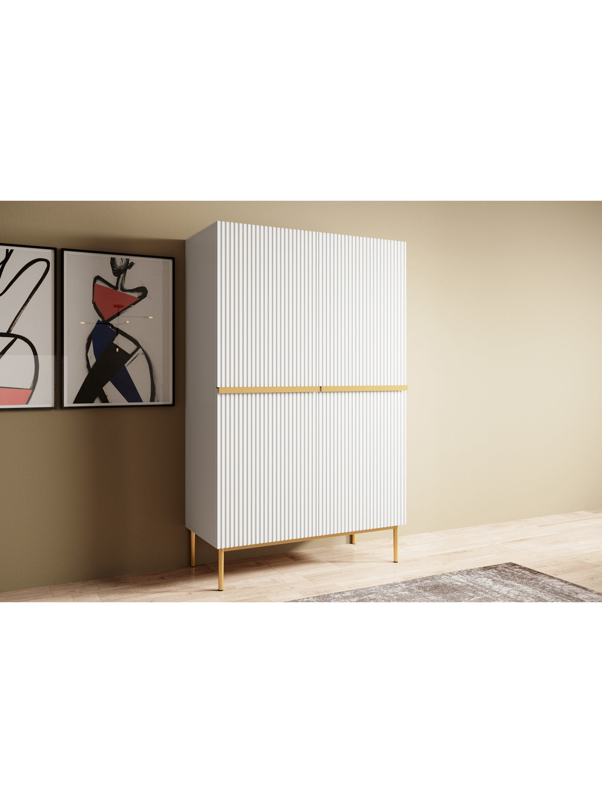 dulap Nicole z metalowymi uchwytami i nogami 100 cm - bialy mat / zlote nozki