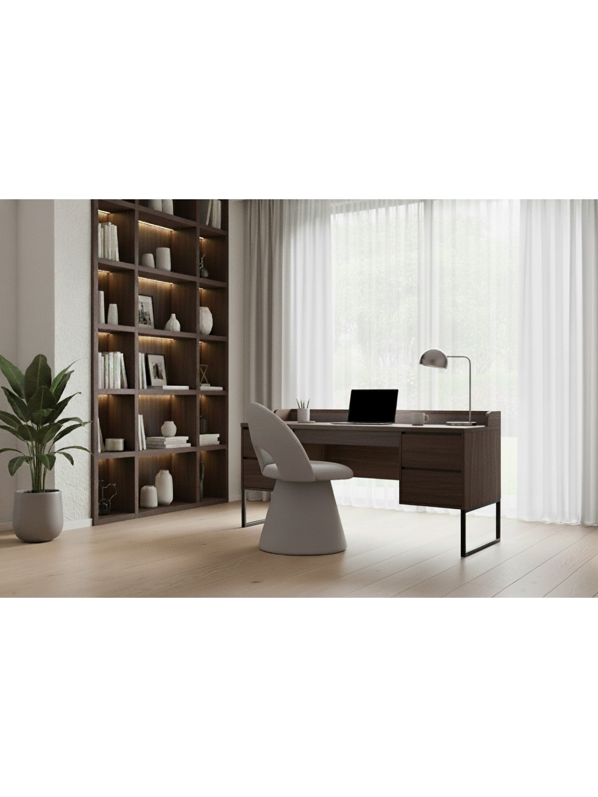Scaun tapițat Aveliro gri deschis bouclé model tip cuvă în interior modern