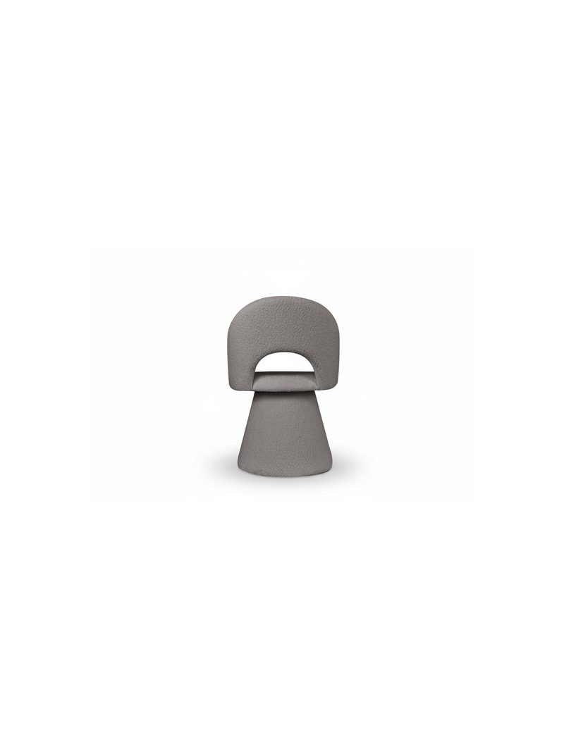 Scaun tapițat Aveliro bucket formă, material bouclé gri deschis, design modern