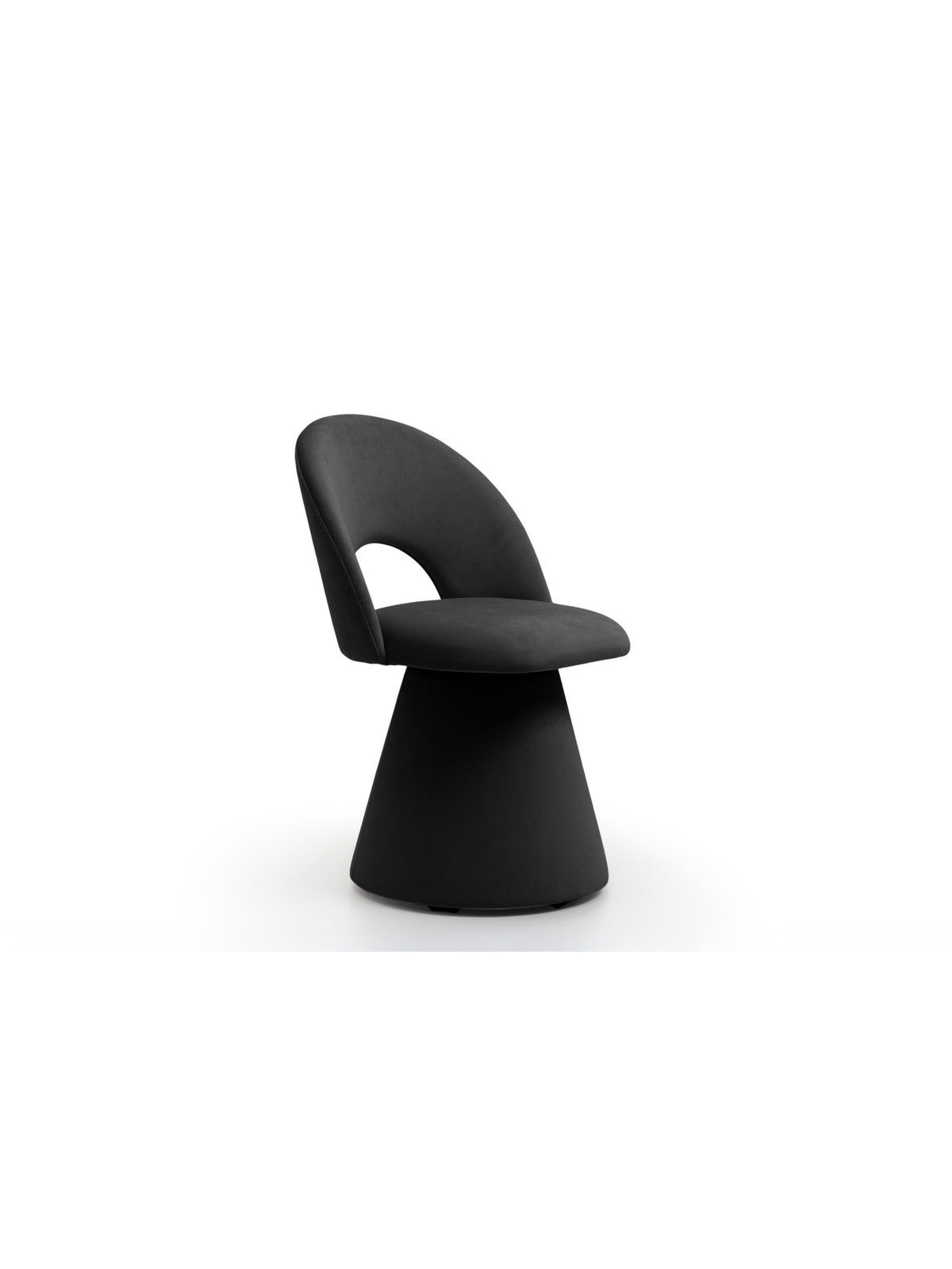 Scaun tapițat negru Aveliro Spin rotativ cu șezut tip scoică, design modern