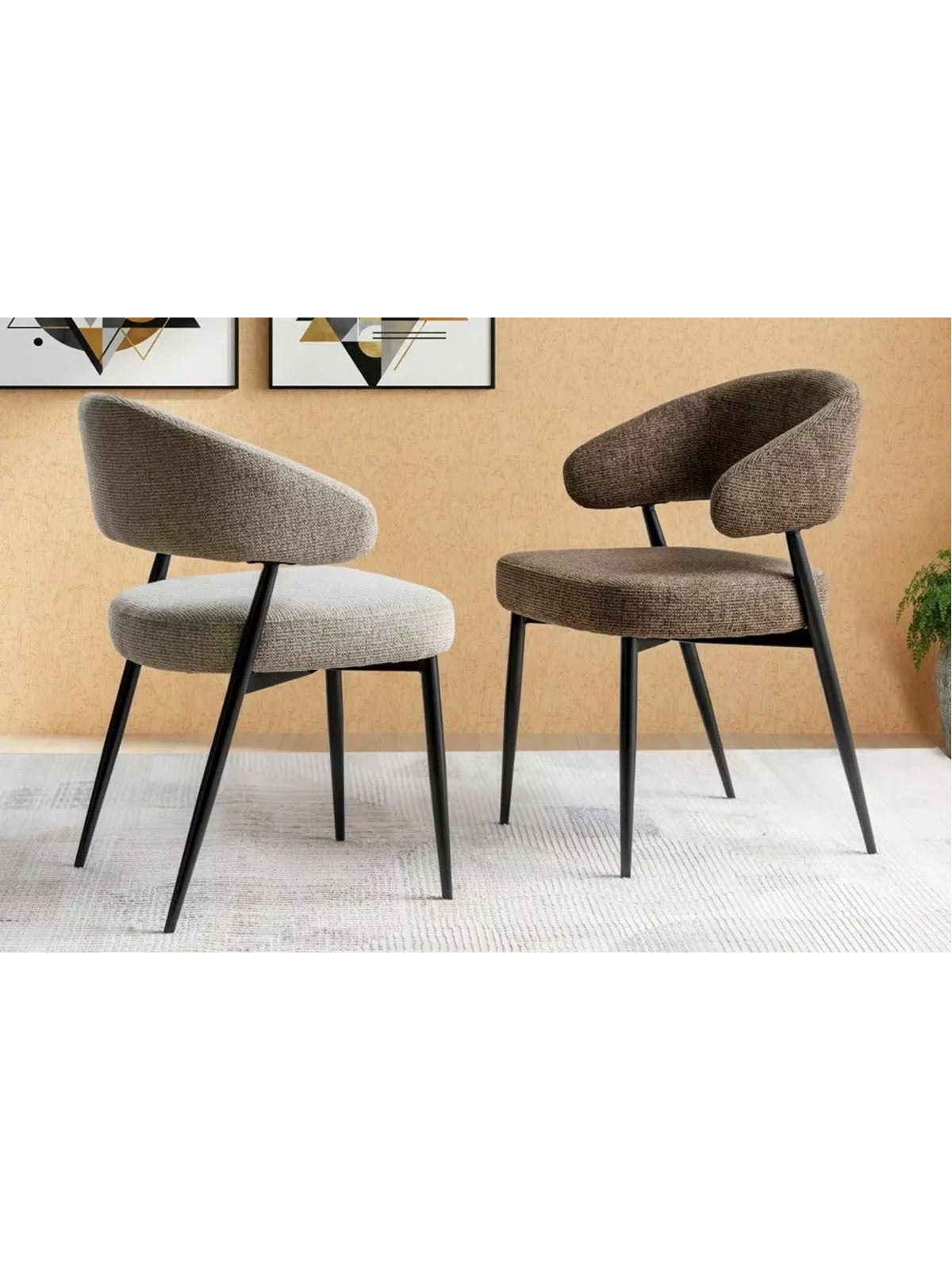 Scaun tapițat Hokario cappuccino cu picioare negre din metal, stil Modern Organic