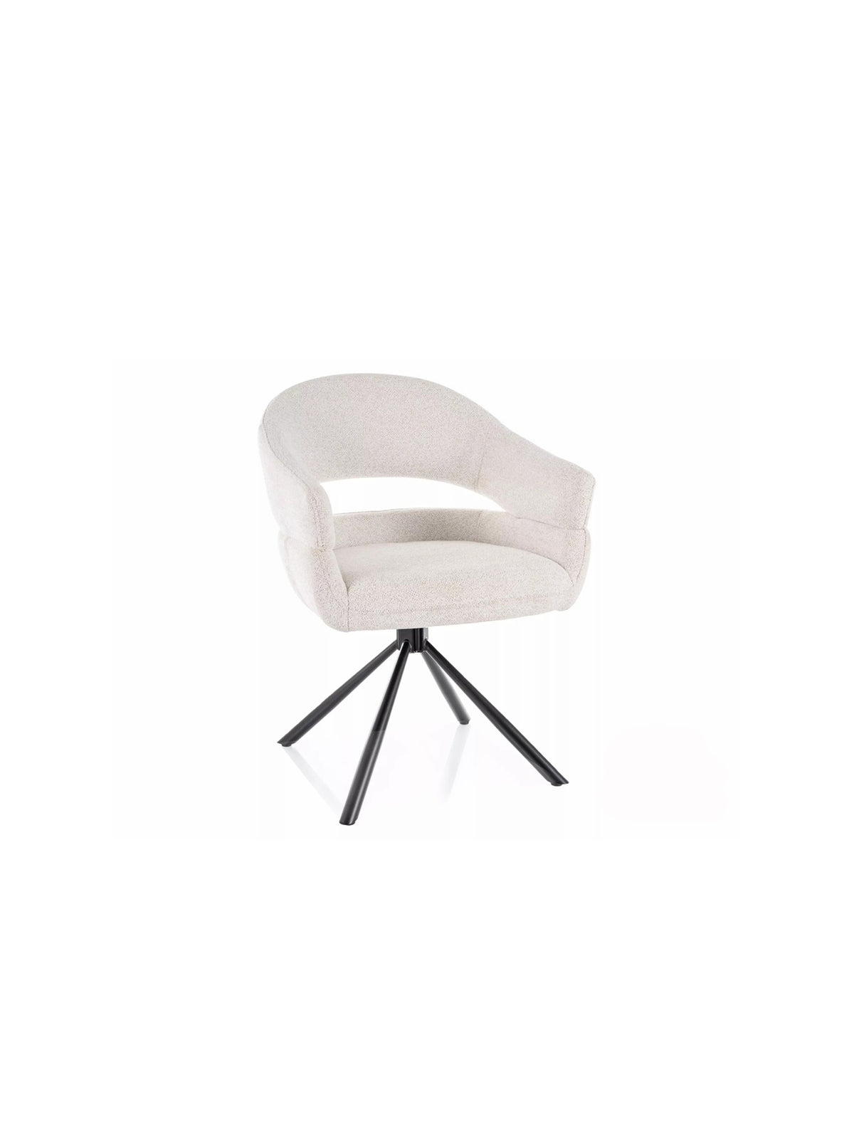 Scaun tapitat rotativ Movelix bej boucle Raven 22 cu picioare negre metalice, vedere frontală