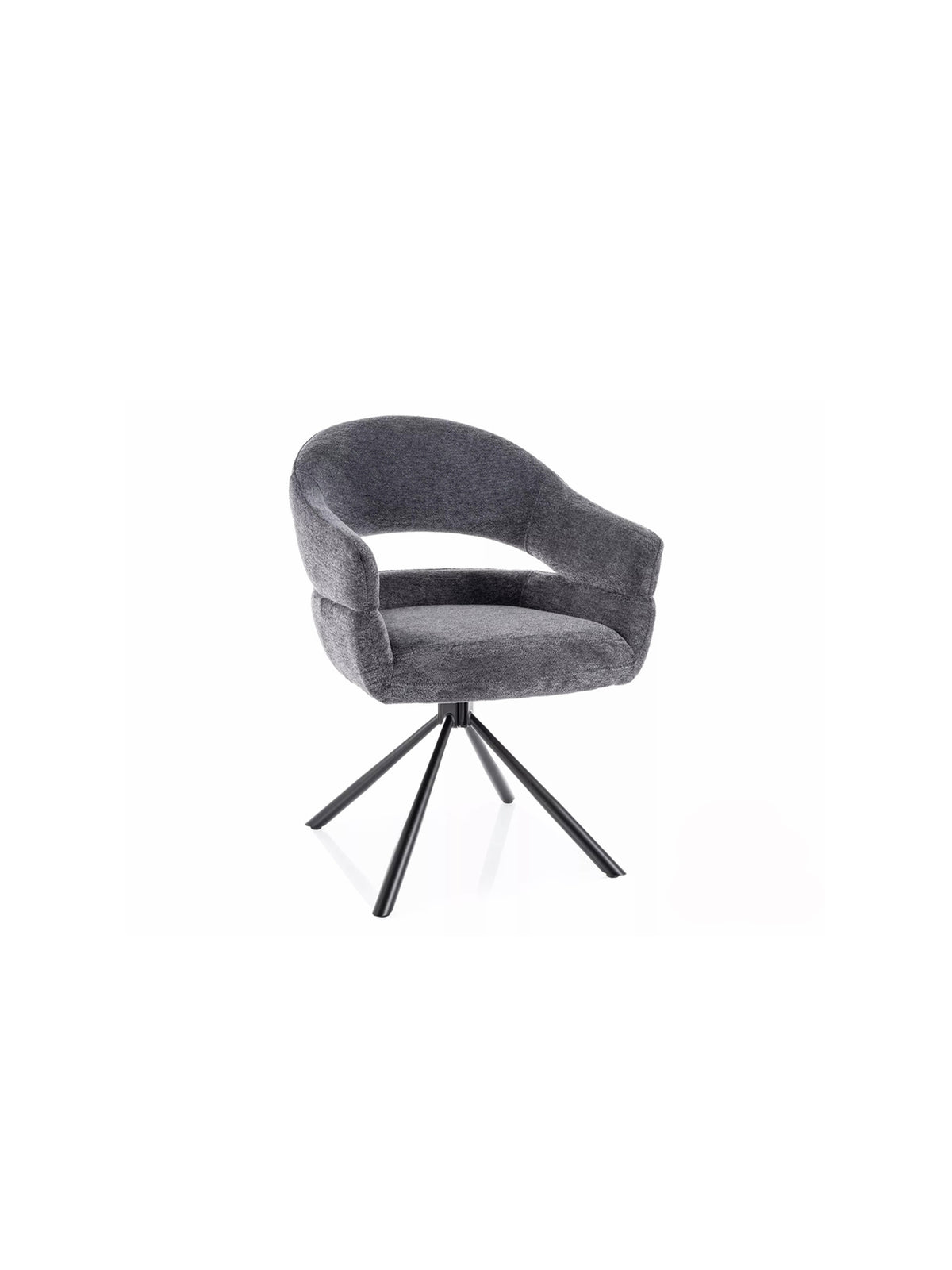 Scaun rotativ tapițat Movelix cu stofă boucle Raven 18 gri închis și picioare metalice negre