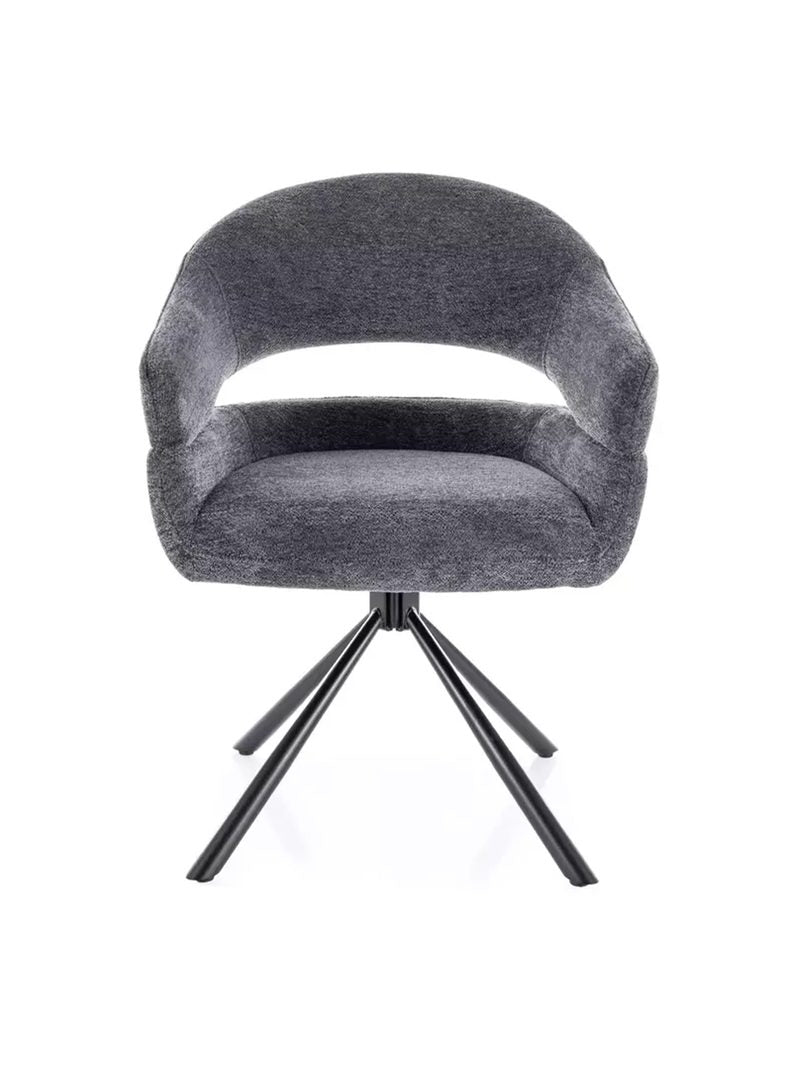 Scaun tapițat rotativ Movelix gri închis boucle Raven 18 cu picioare metalice negre