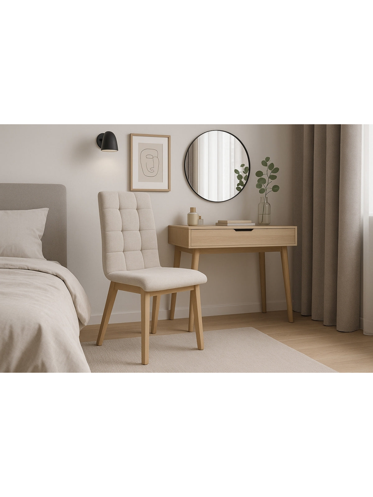 Scaun tapițat Platinum 4 gri deschis material șenil Wind 05, picioare din fag, vedere laterală