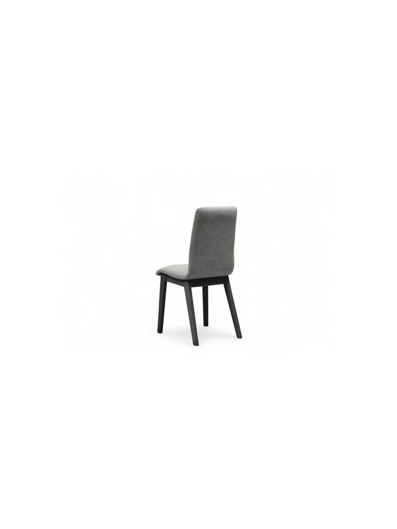 Scaun tapițat Platinum 4 în material Wind 90 gri, cu picioare negre, vedere spate