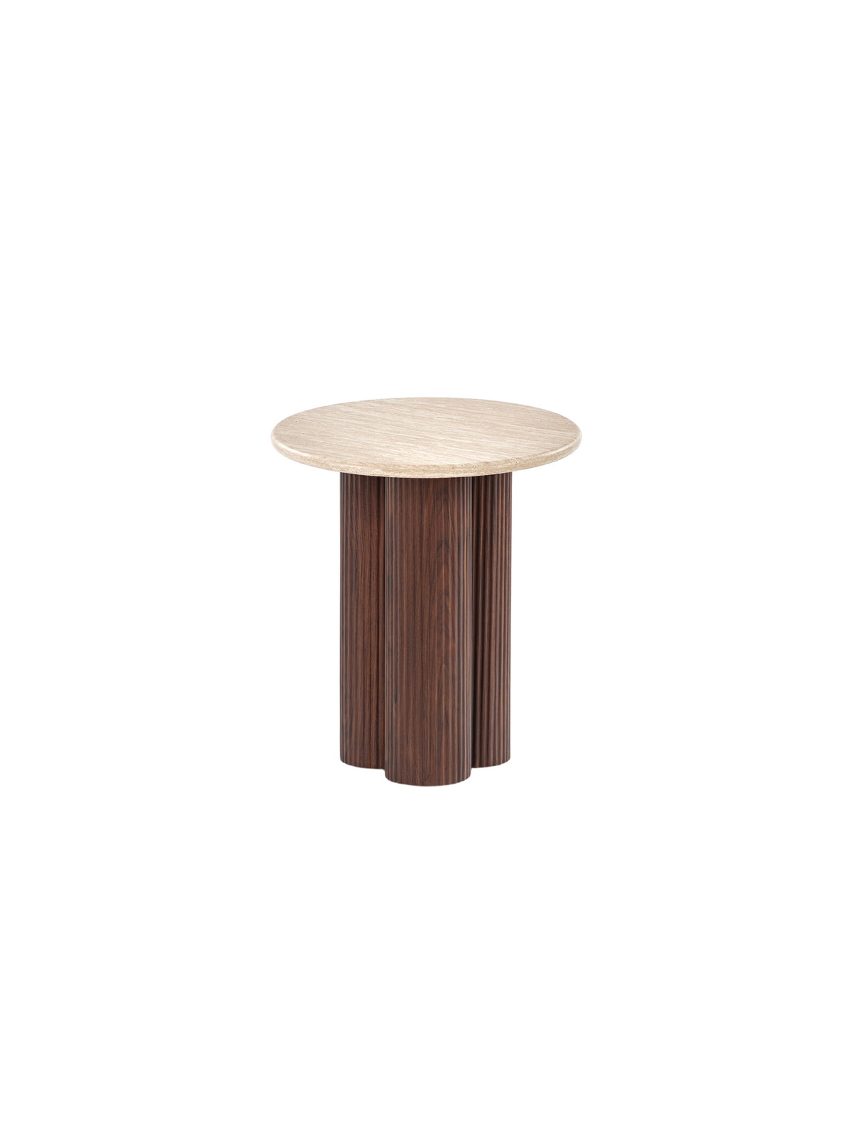 Masă de cafea rotundă Massia Mini 50 cm cu blat travertin și picioare nuc