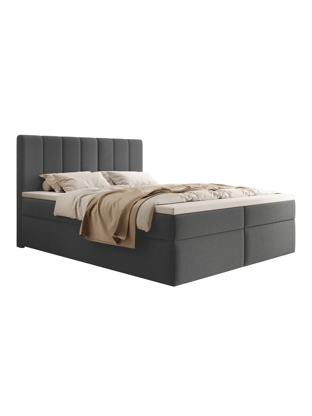 Pat continental Mareli 160x200 cu spații de depozitare, gri închis boucle, vedere frontală