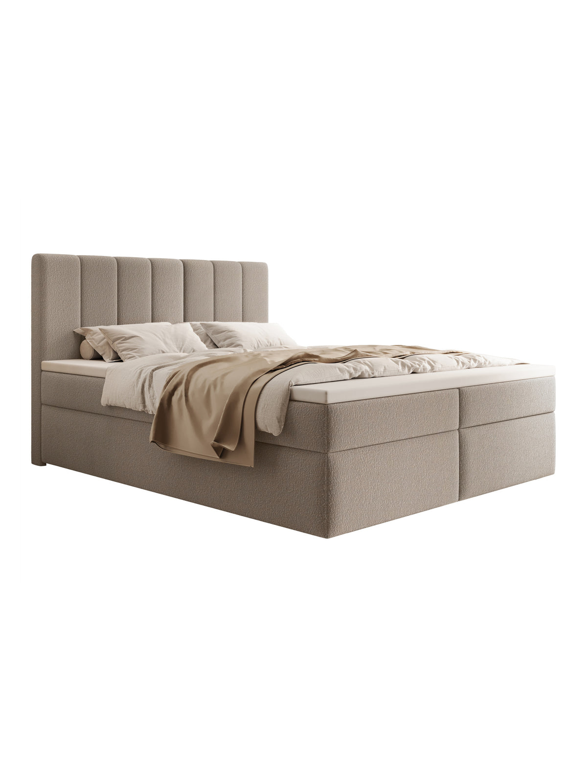 Pat continental Mareli 180x200 cu stofă boucle bej închis Quelle 05 și spații de depozitare
