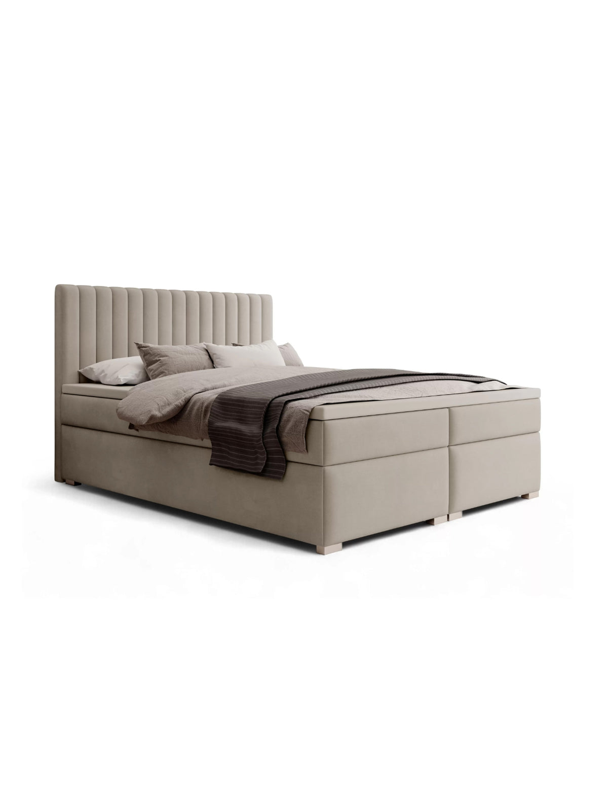 Pat continental Solani 180x200 catifea bej Castel 15 cu spații de depozitare laterale