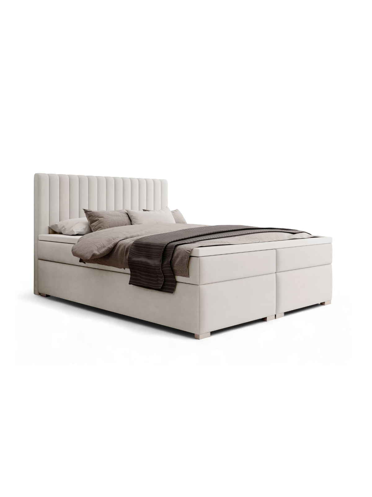 Pat continental Solani 180x200 bej deschis catifea Castel 03 cu tăblie înaltă