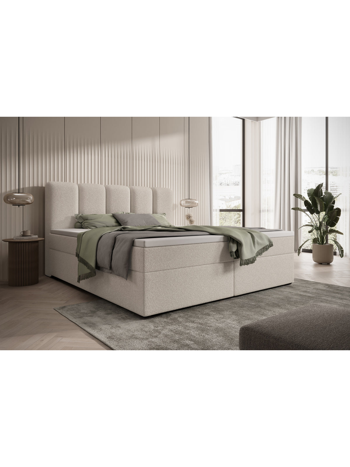 Pat continental Tenor 180x200 bej boucle Quelle 03 cu spațiu de depozitare vedere laterală
