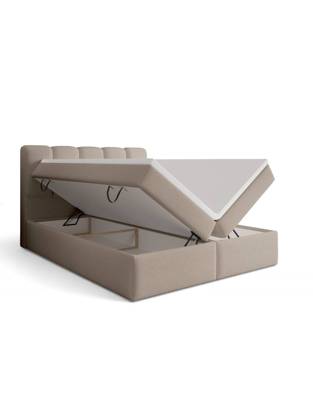 Pat continental Tenor 180x200 în stofă bouclé Quelle 05 bej închis, cu spațiu de depozitare deschis