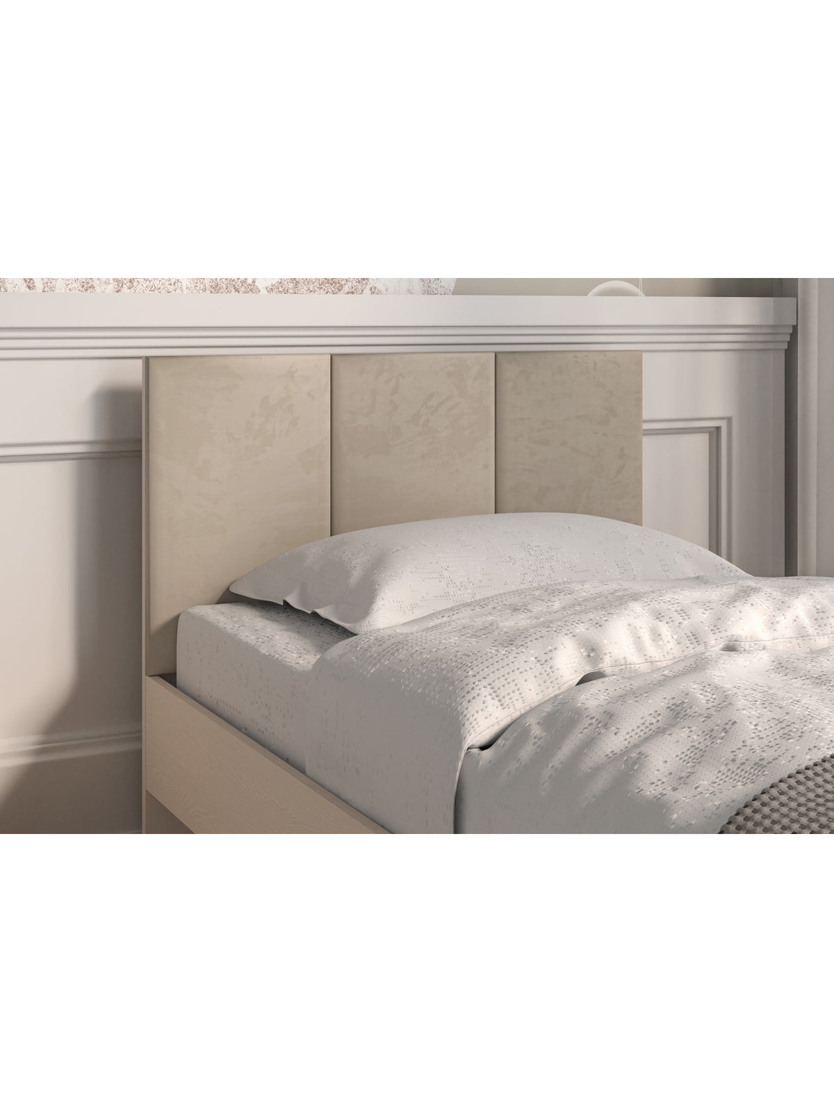 Pat tineret Marla 90x200 cm bej velur Nice 2 cu tablie înaltă