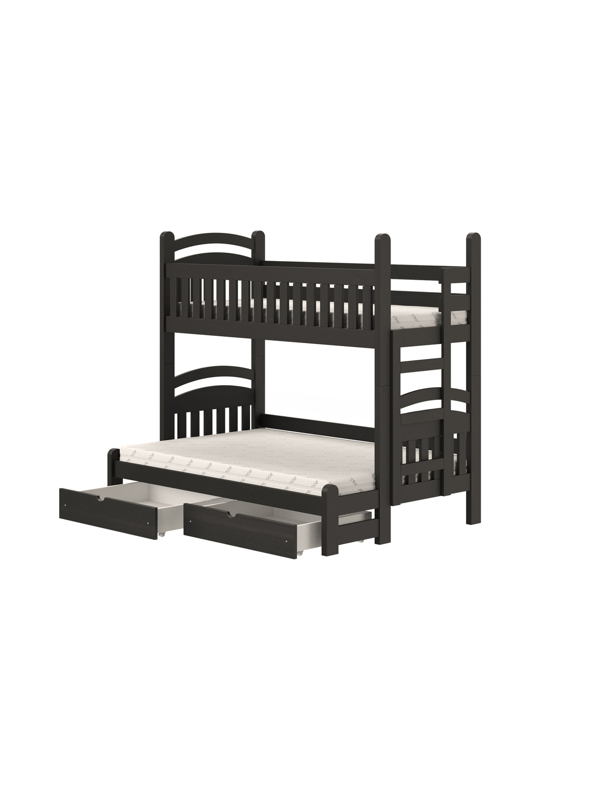 Pat supraetajat negru Amely Maxi cu scară dreapta, două saltele 80x200 și 140x200 și două sertare