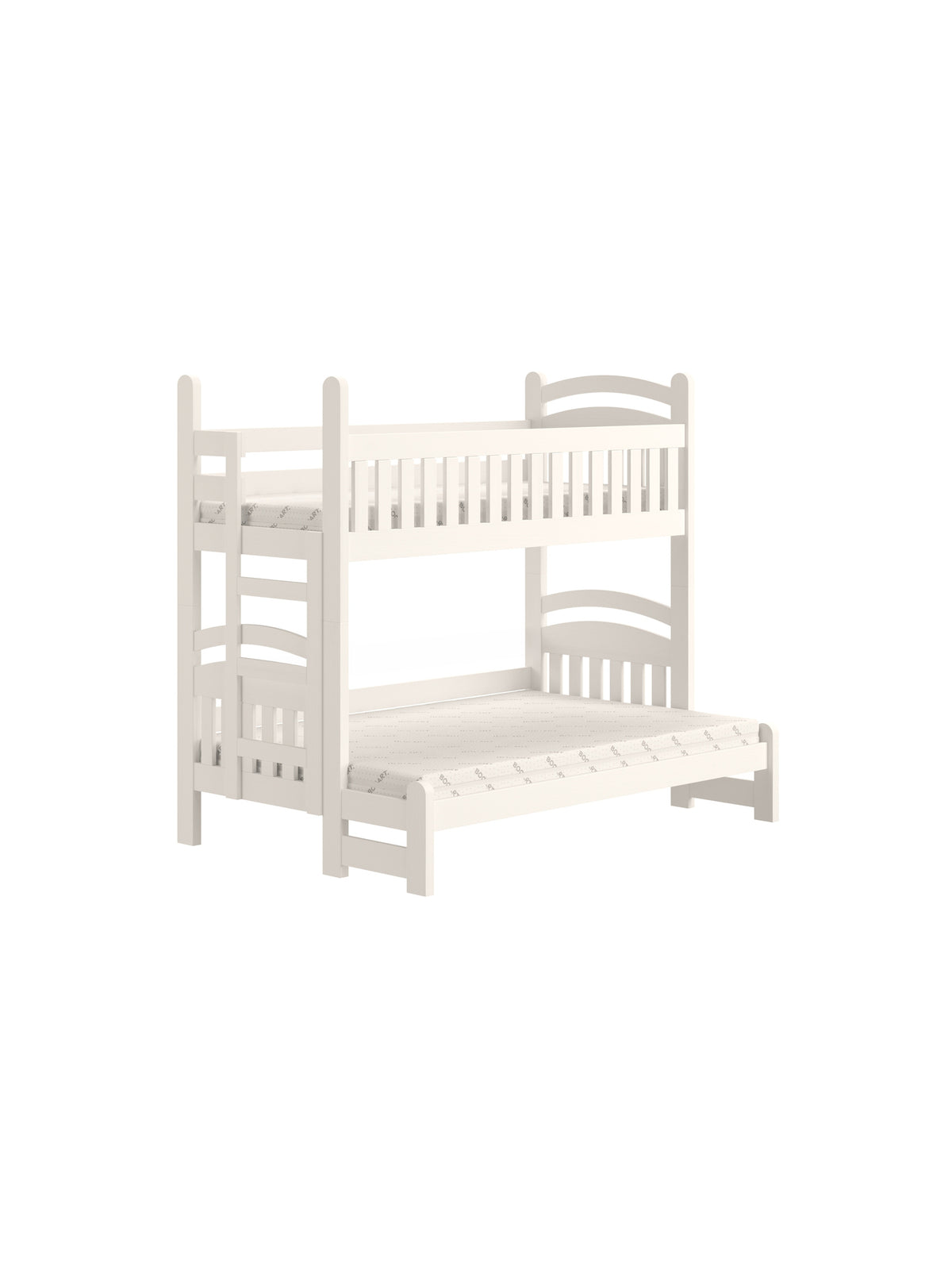 Pat dormitor Amely Maxi 90x200/120x200 cu partea stângă, alb, cu cadru din lemn