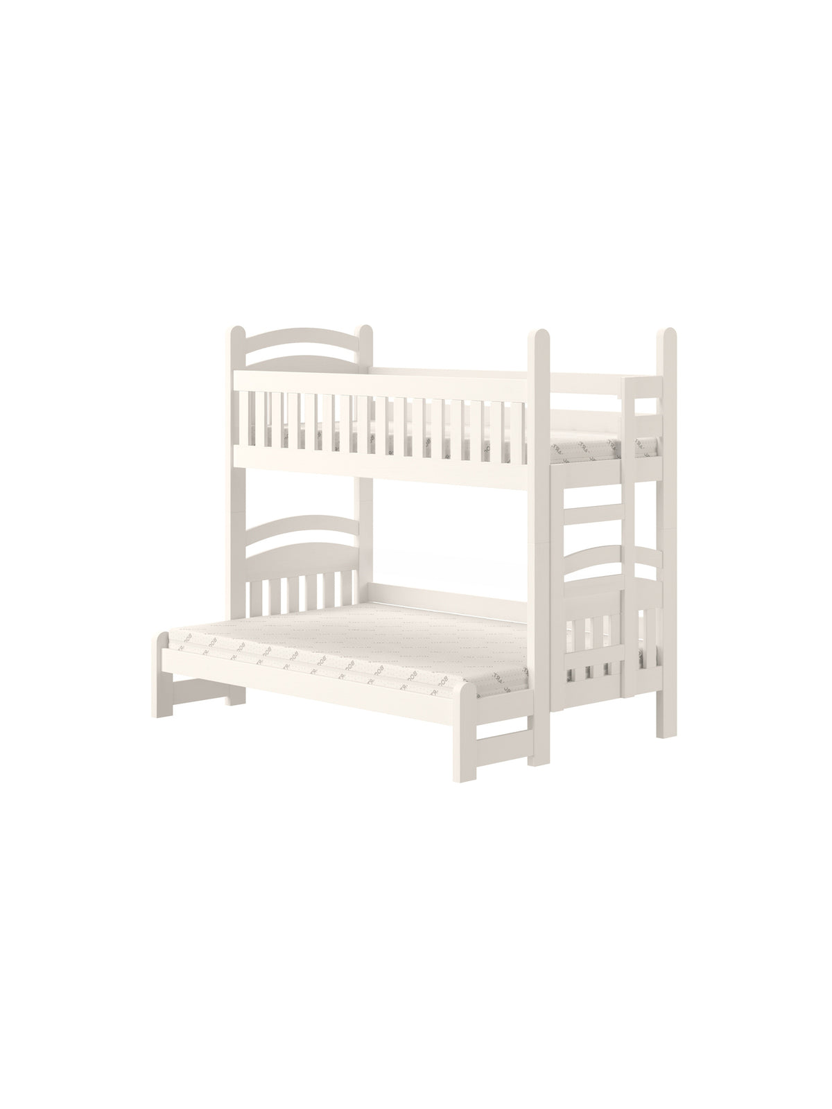 Pat dormitor Amely Maxi 90x200/140x200 alb cu scară pe partea dreaptă
