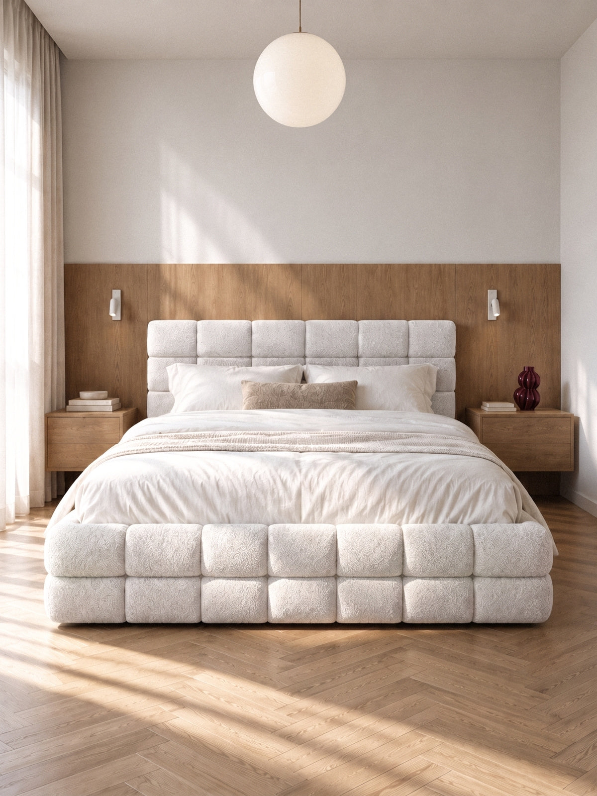Lozko pentru dormitor Bellmora 180x200 - bezowa boucle Raven 22