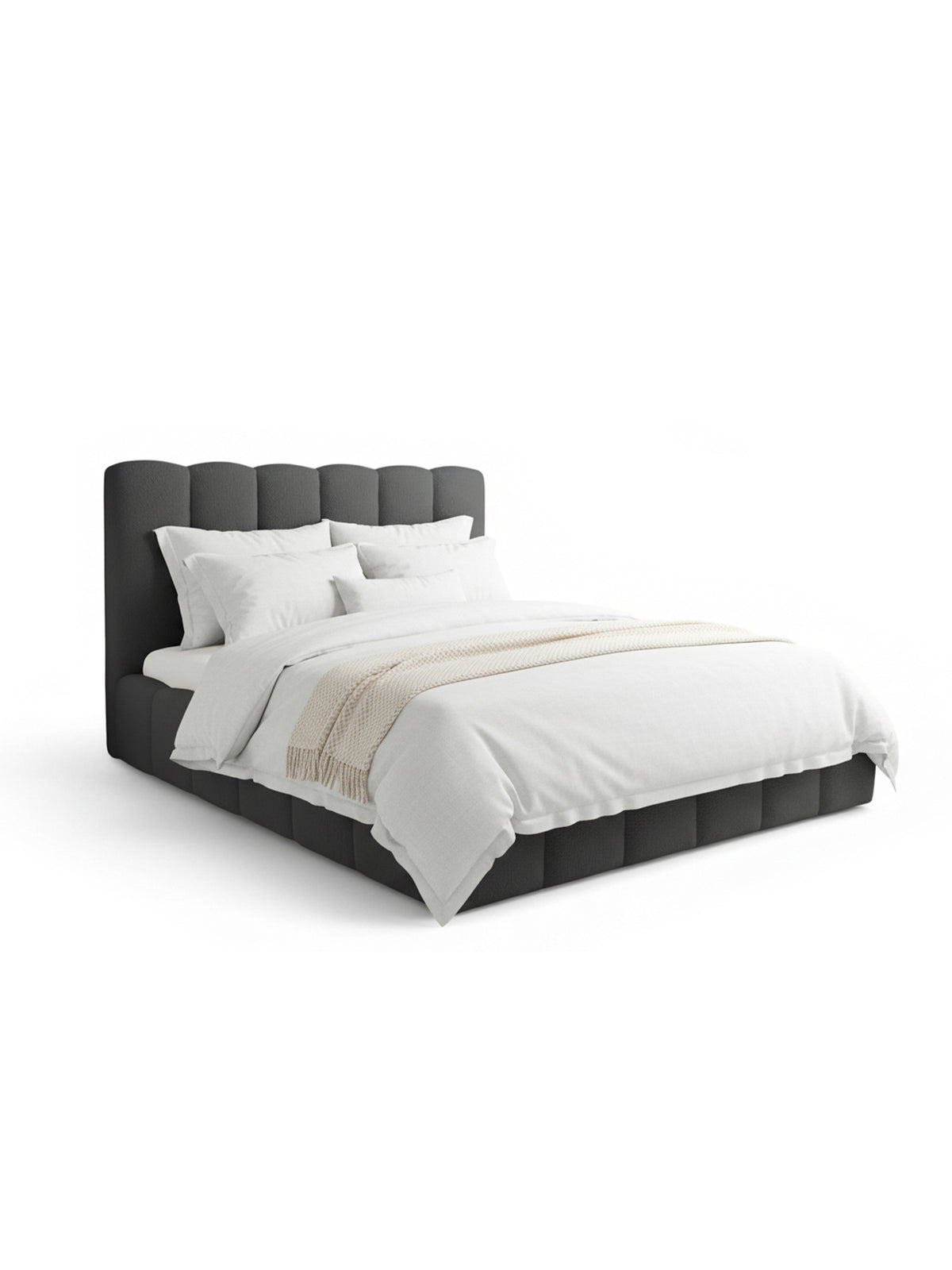 Pat tapițat Aura 180x200 cu spațiu de depozitare, tapițerie boucle gri închis Quelle 92