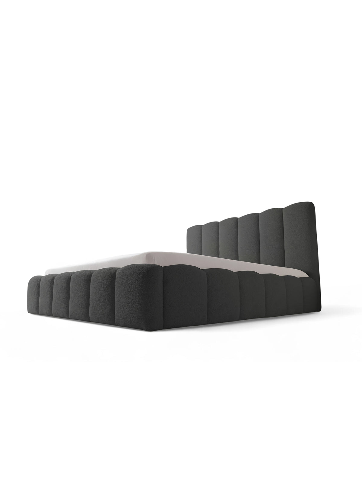Pat tapițat Aura 180x200 din țesătură boucle gri închis cu spațiu de depozitare